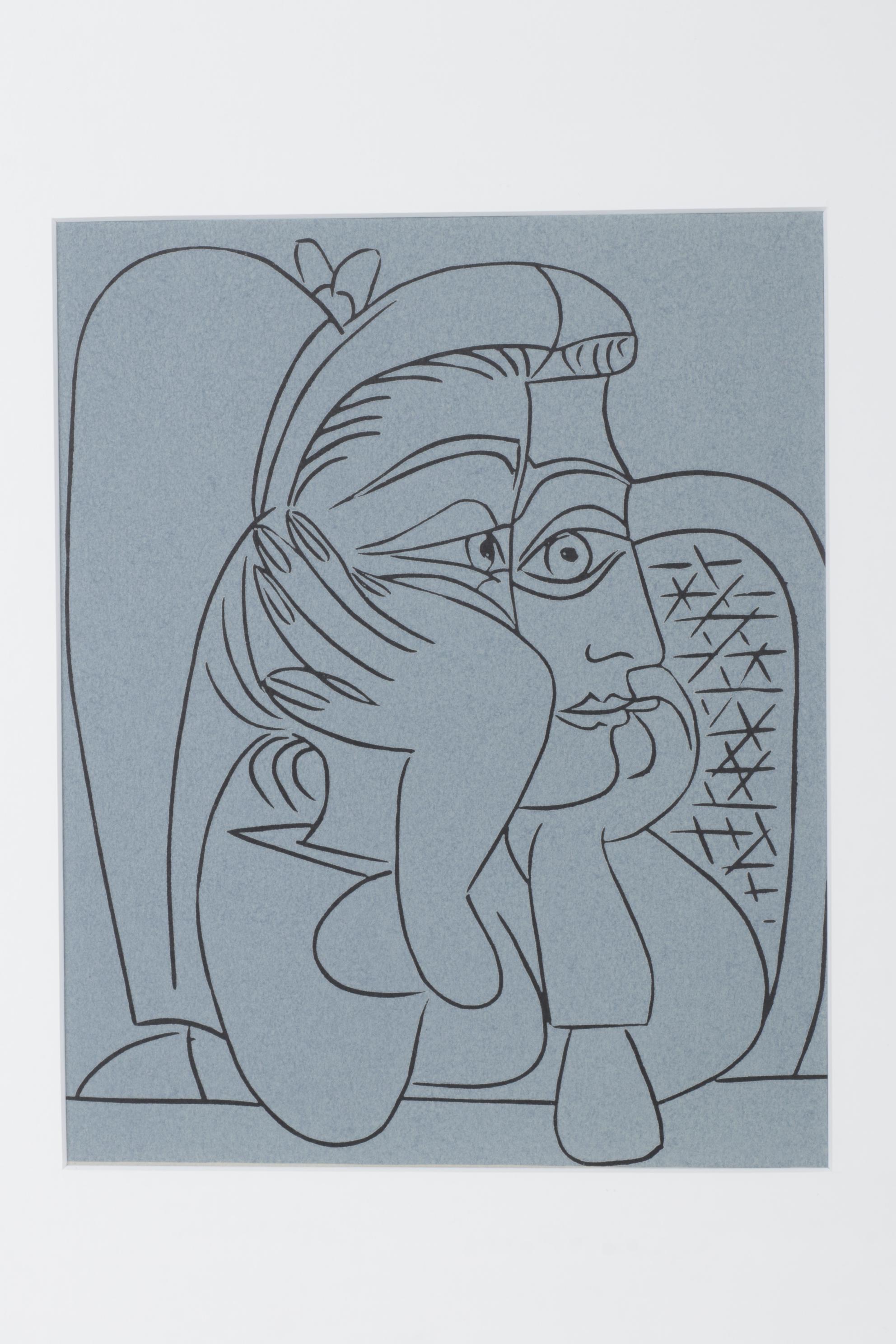 Pablo Picasso Linoleum Cut "Female Head With Supporting Arms," 1962