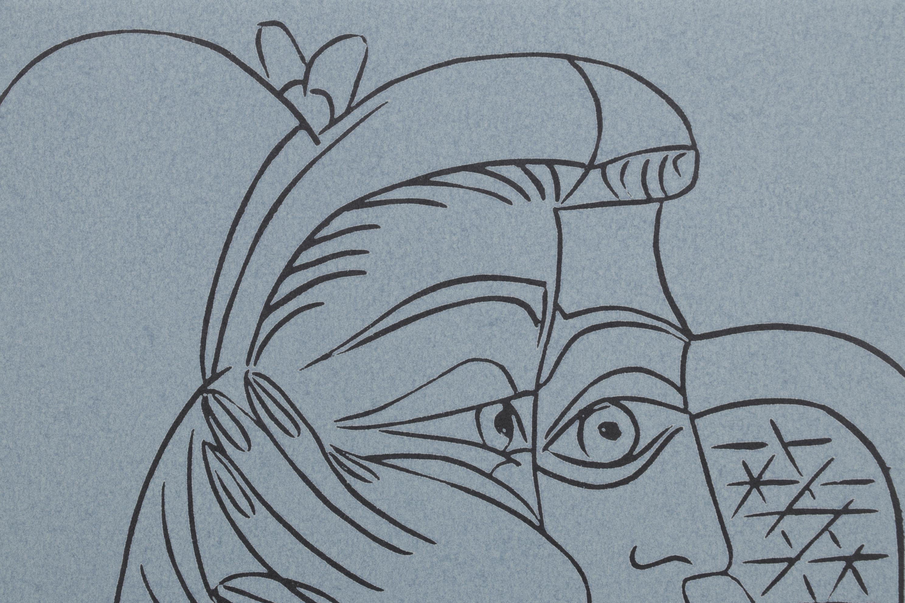 Pablo Picasso Linoleum Cut "Female Head With Supporting Arms," 1962