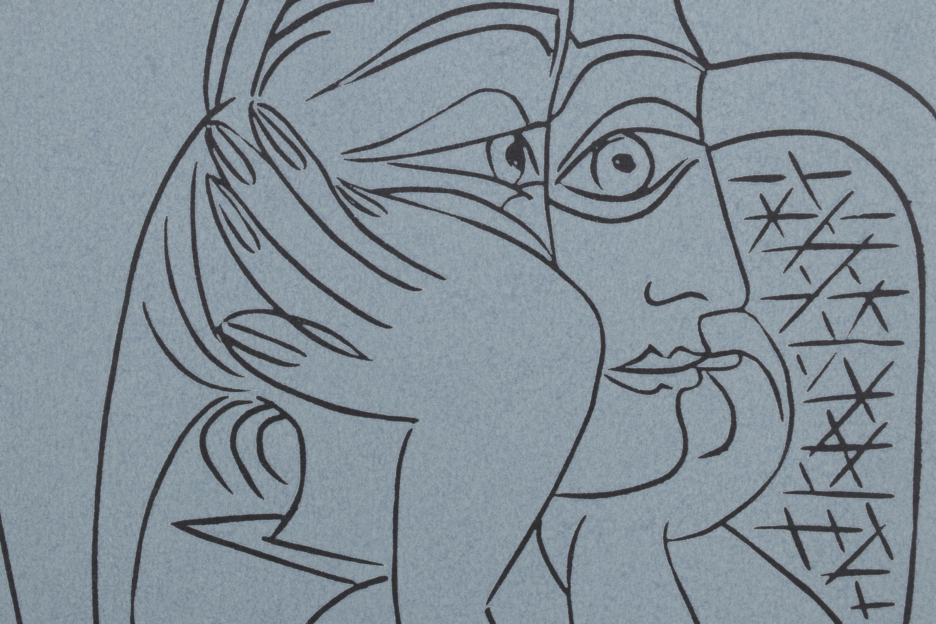 Pablo Picasso Linoleum Cut "Female Head With Supporting Arms," 1962