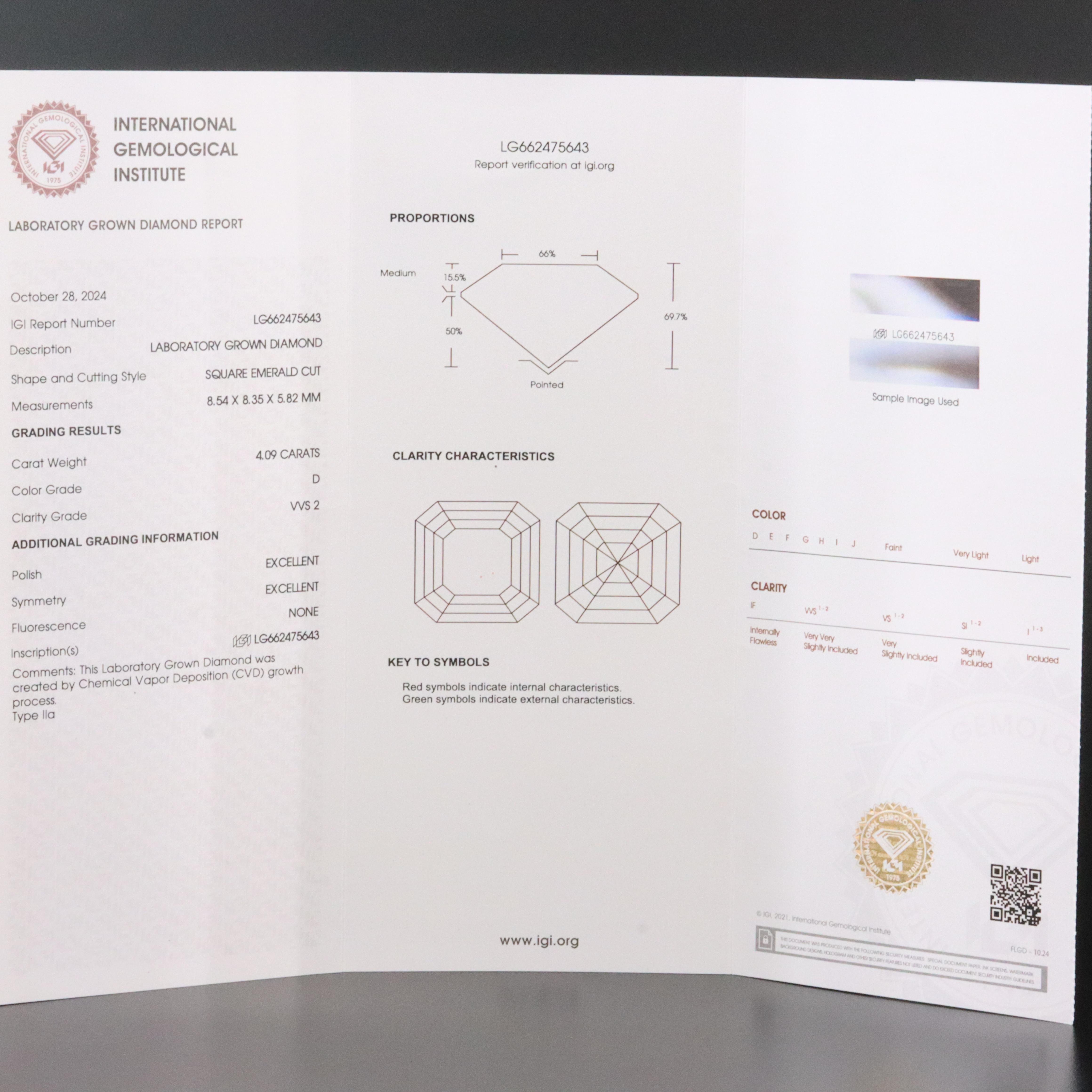 Platinum 4.09 CT Lab Grown Diamond Solitaire Ring with IGI Report