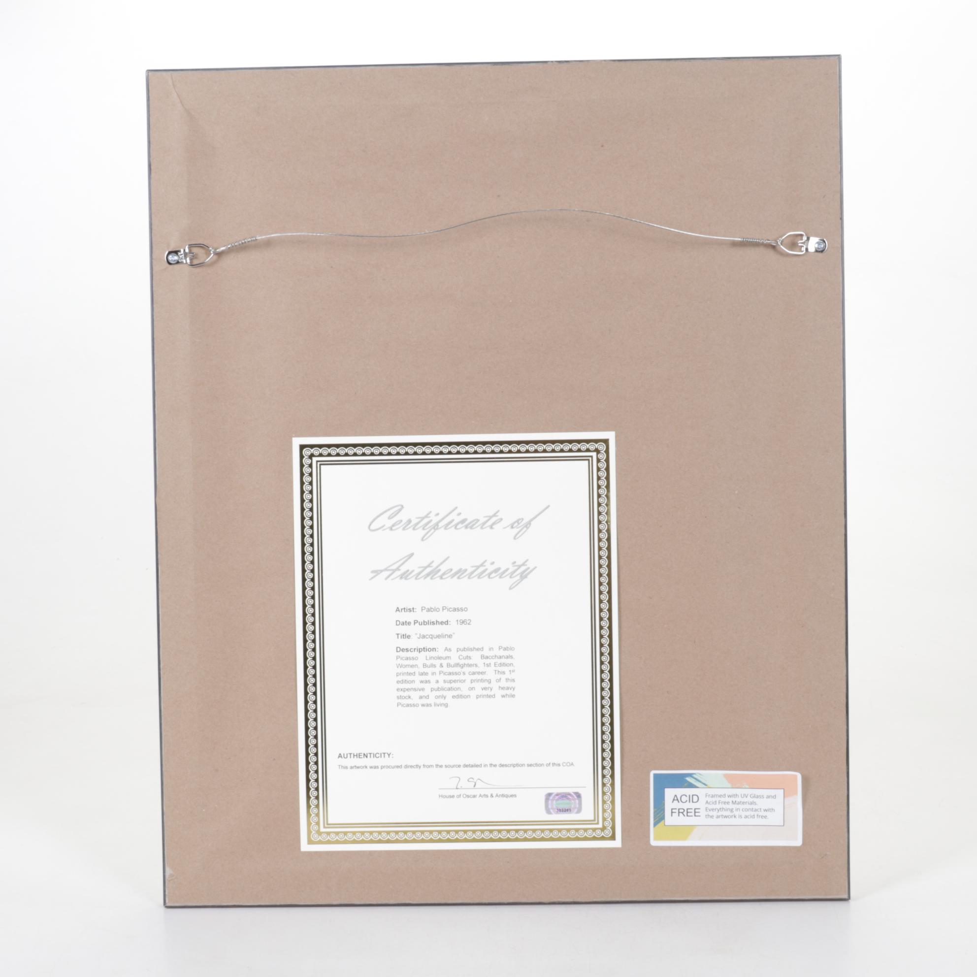 Pablo Picasso Linoleum Cut "Jacqueline," 1962