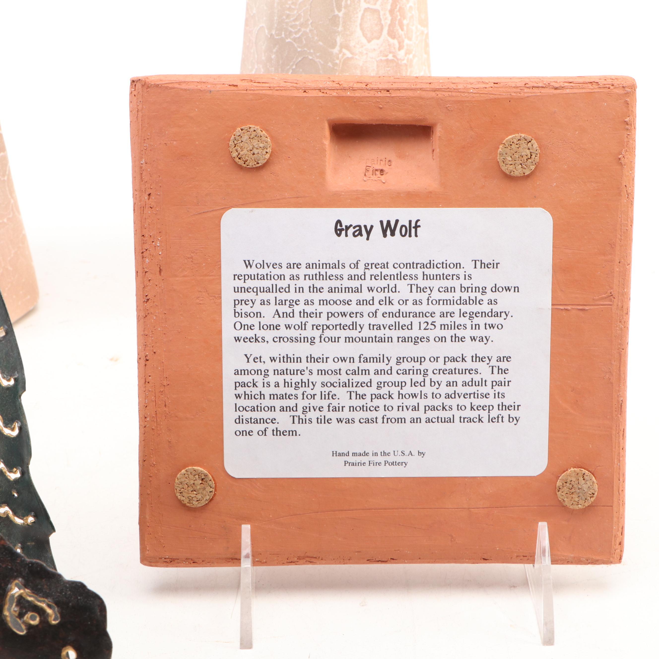 Prairie Fire Pottery Gray Wolf Paw Print Trivet with Bud Vases and Votive Holder