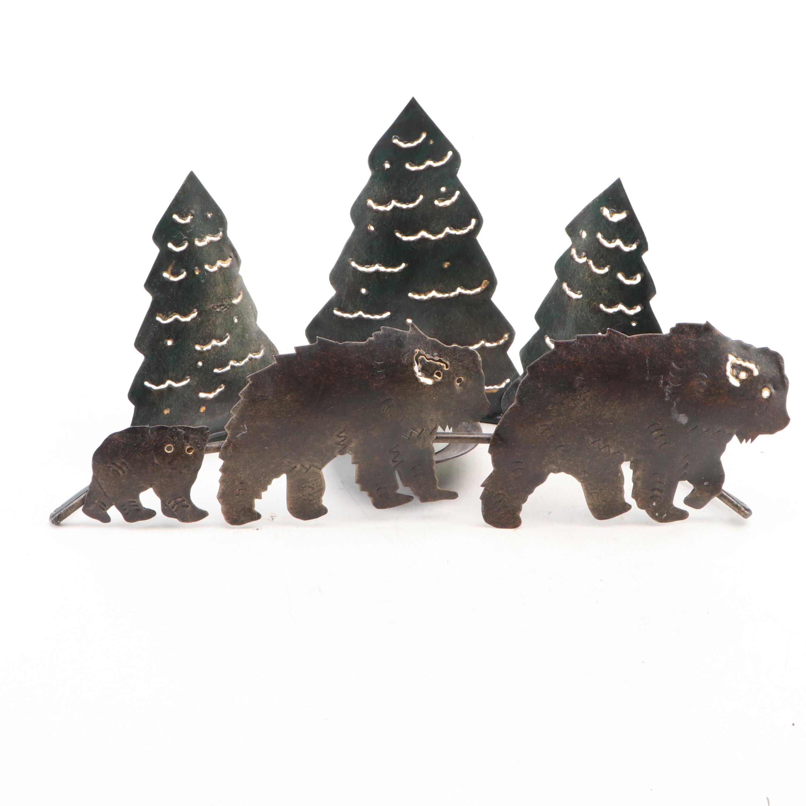 Prairie Fire Pottery Gray Wolf Paw Print Trivet with Bud Vases and Votive Holder