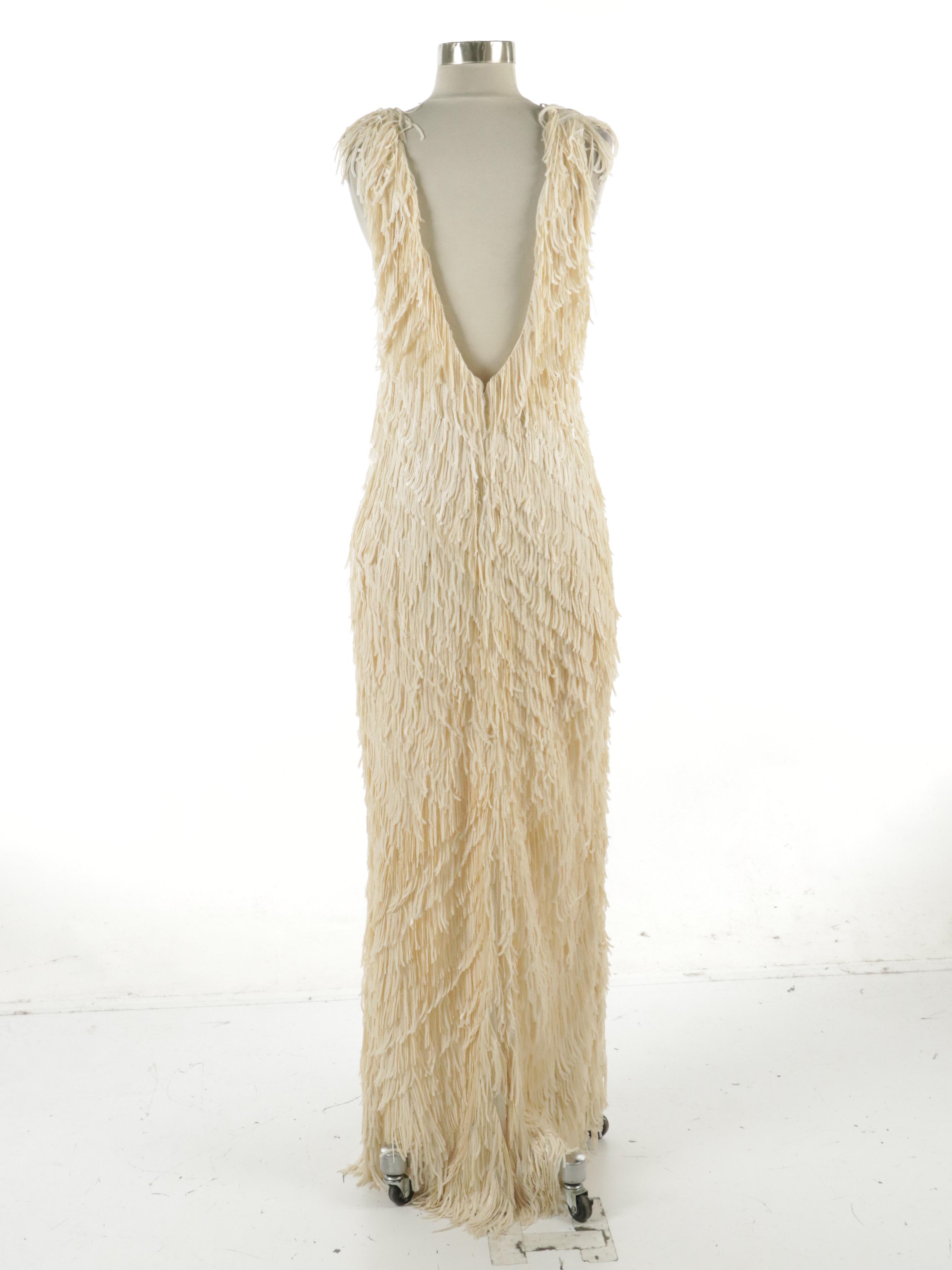 Pale Pink Shaggy Sequined Floor-Length Evening Gown