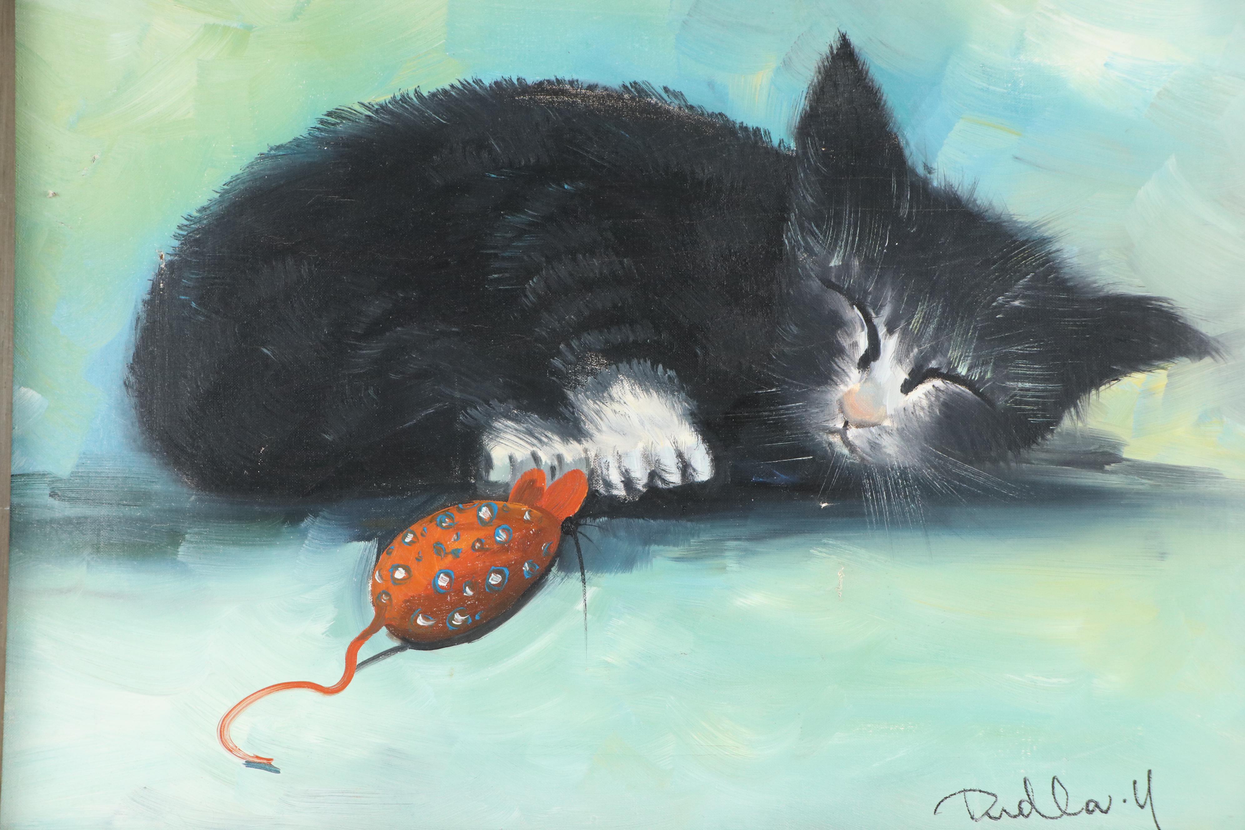 Sleeping Cat with Mouse Toy, 21st Century