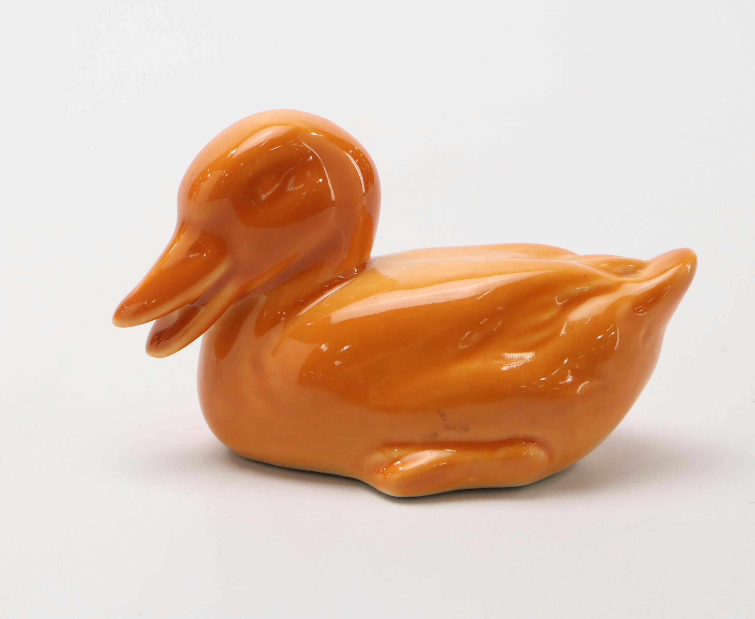 Rookwood Pottery Orange Ceramic Duck Figurine, 1964