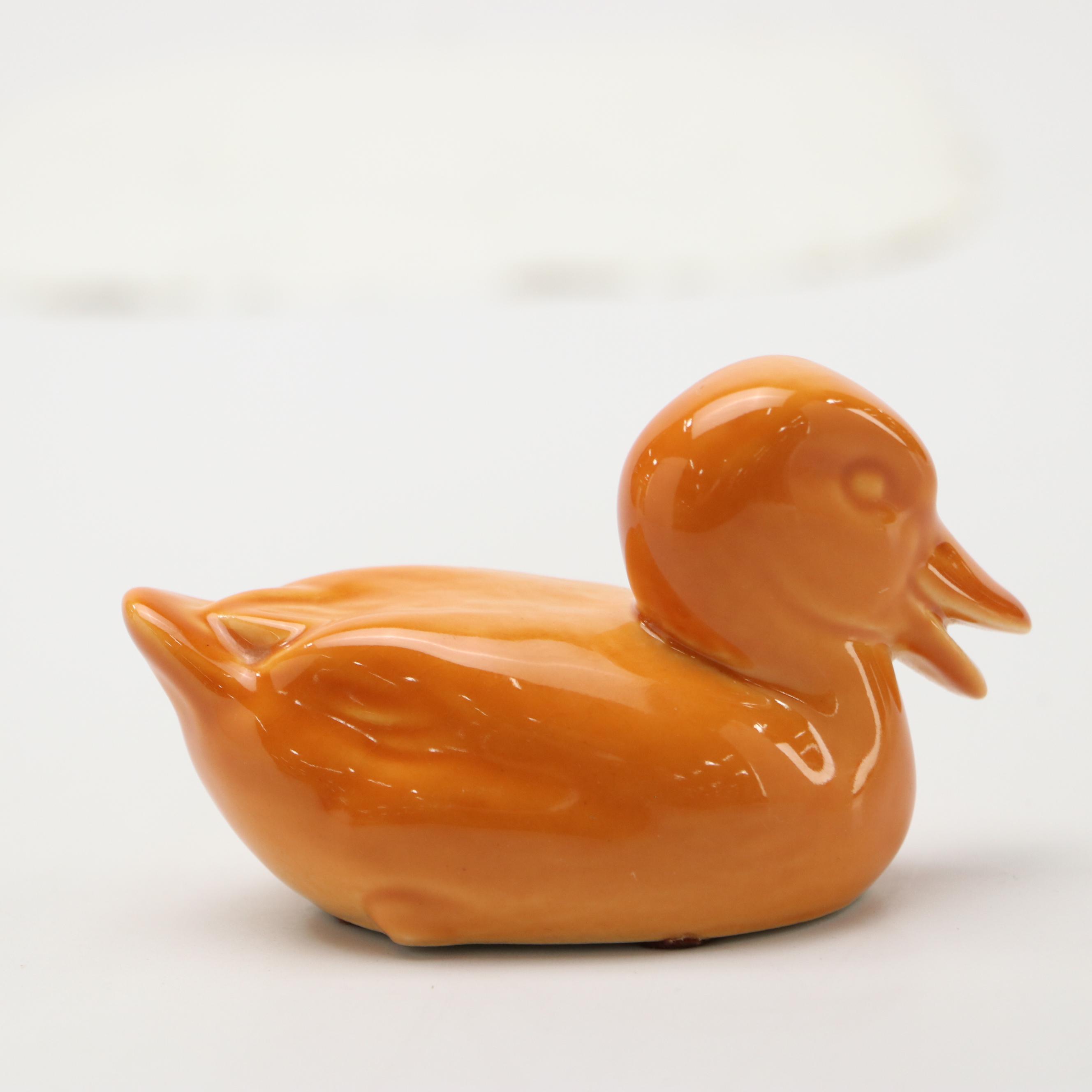 Rookwood Pottery Orange Ceramic Duck Figurine, 1964