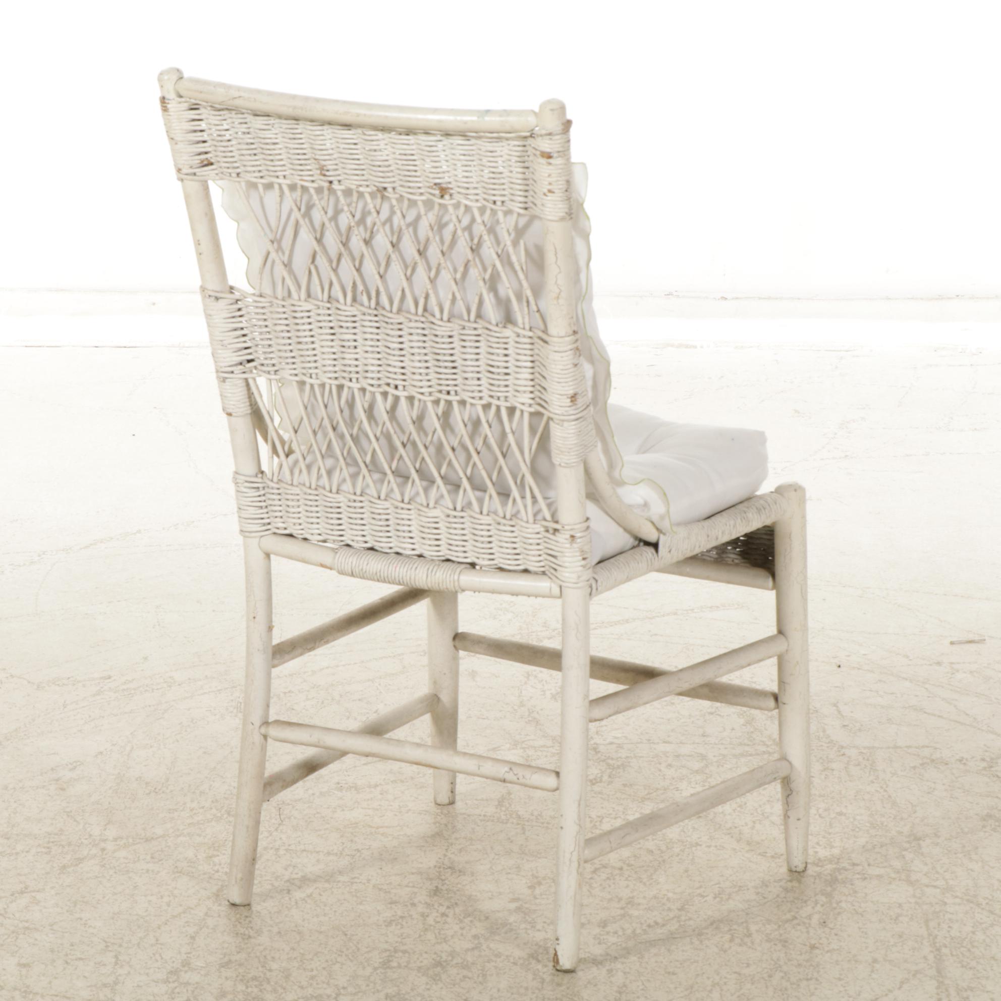 White-Painted Wicker Loveseat, Chair, and Two-Tier Planter