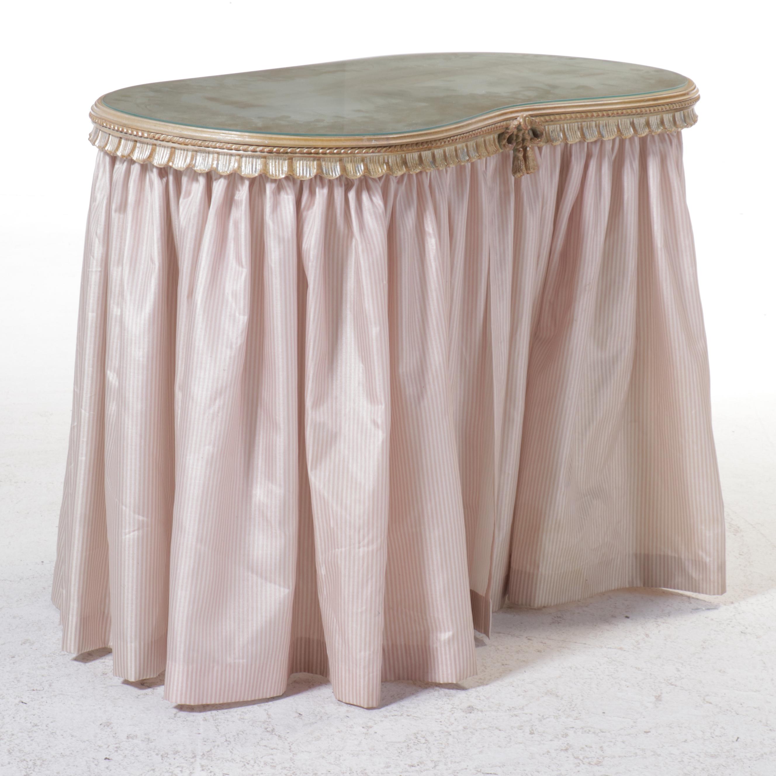 French Provincial Style Giltwood and Fabric Vanity Table and Seat
