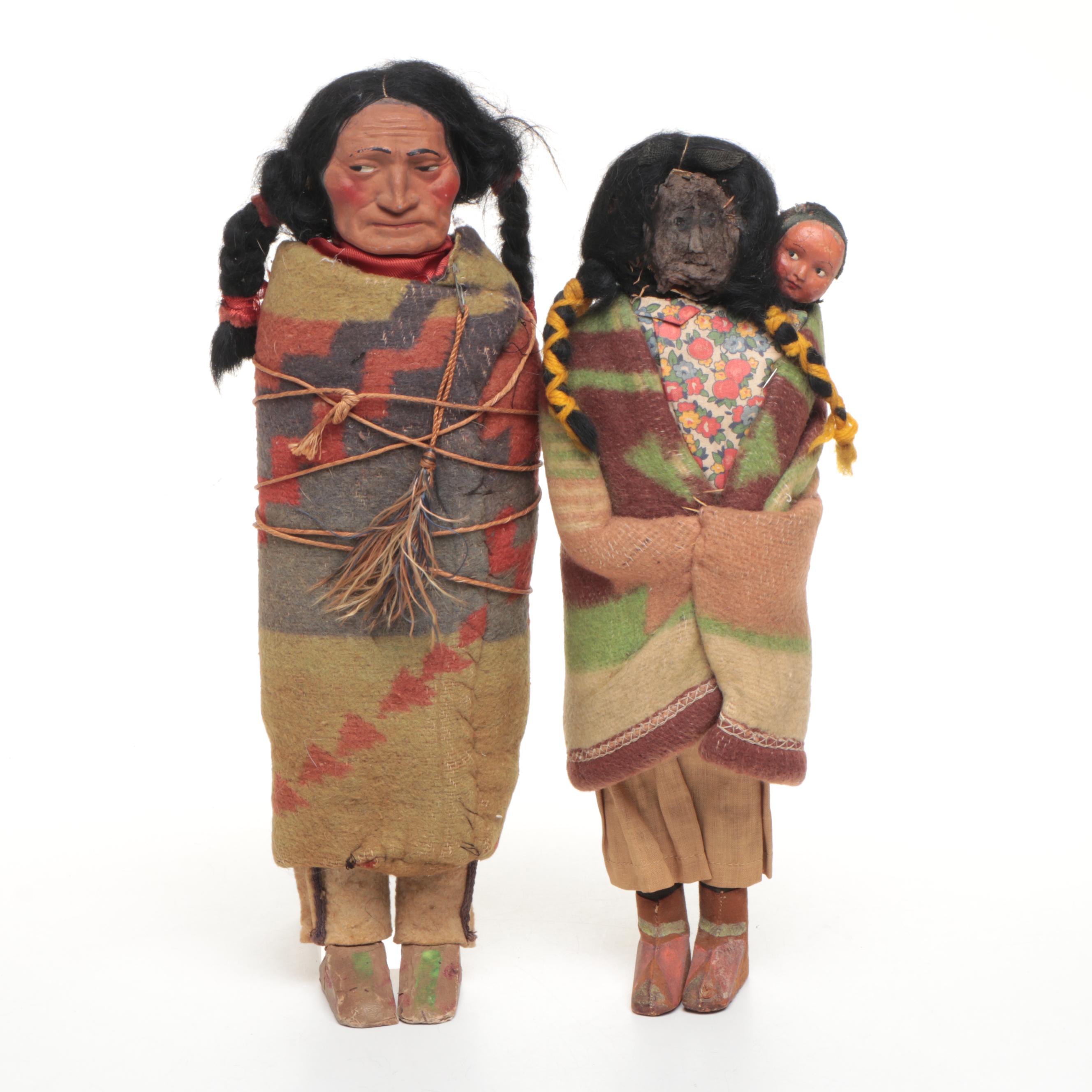 Southwestern Style Wood and Wool Skookum Dolls