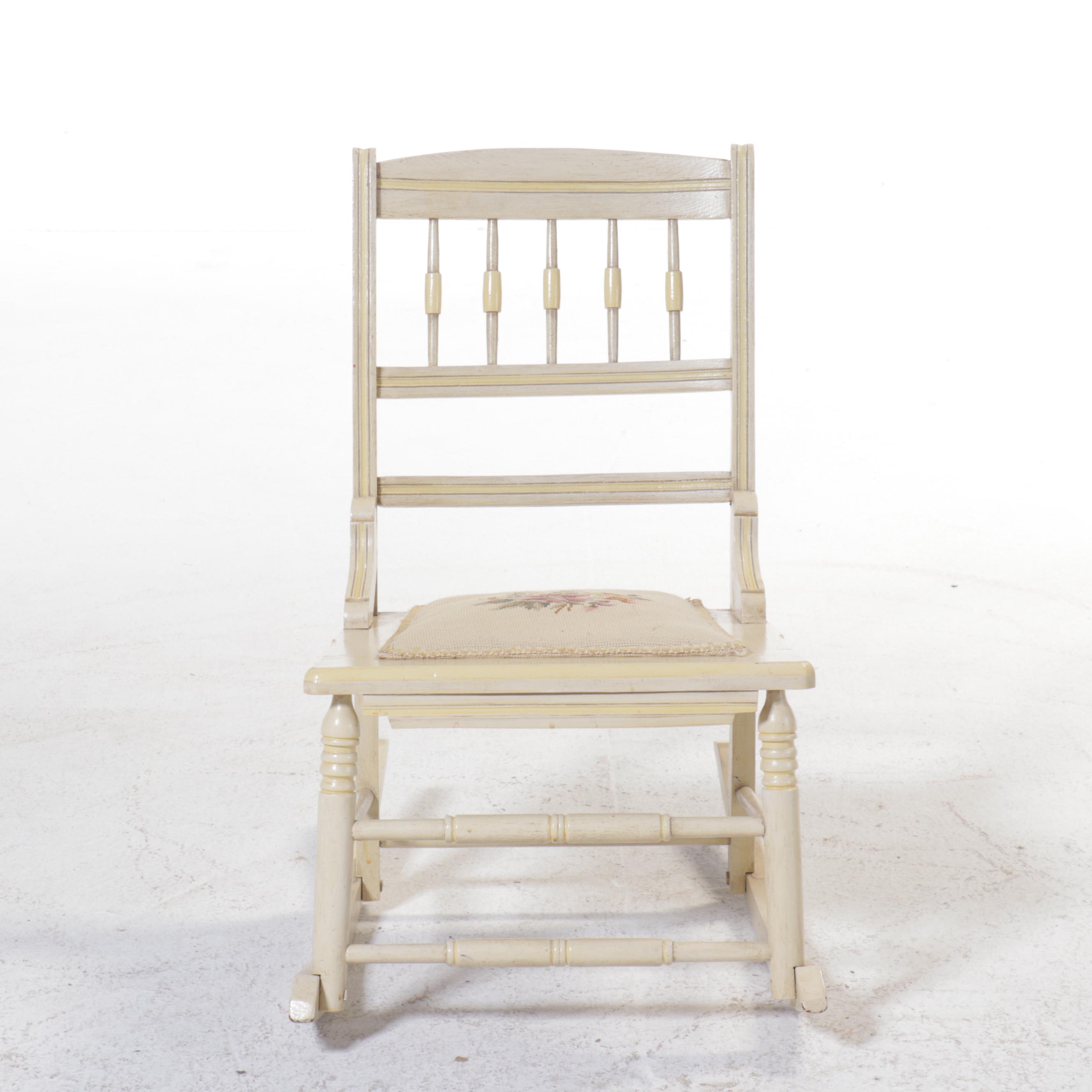 American Colonial Style Paint-Decorated Wood Rocking Chair with Needlepoint Seat