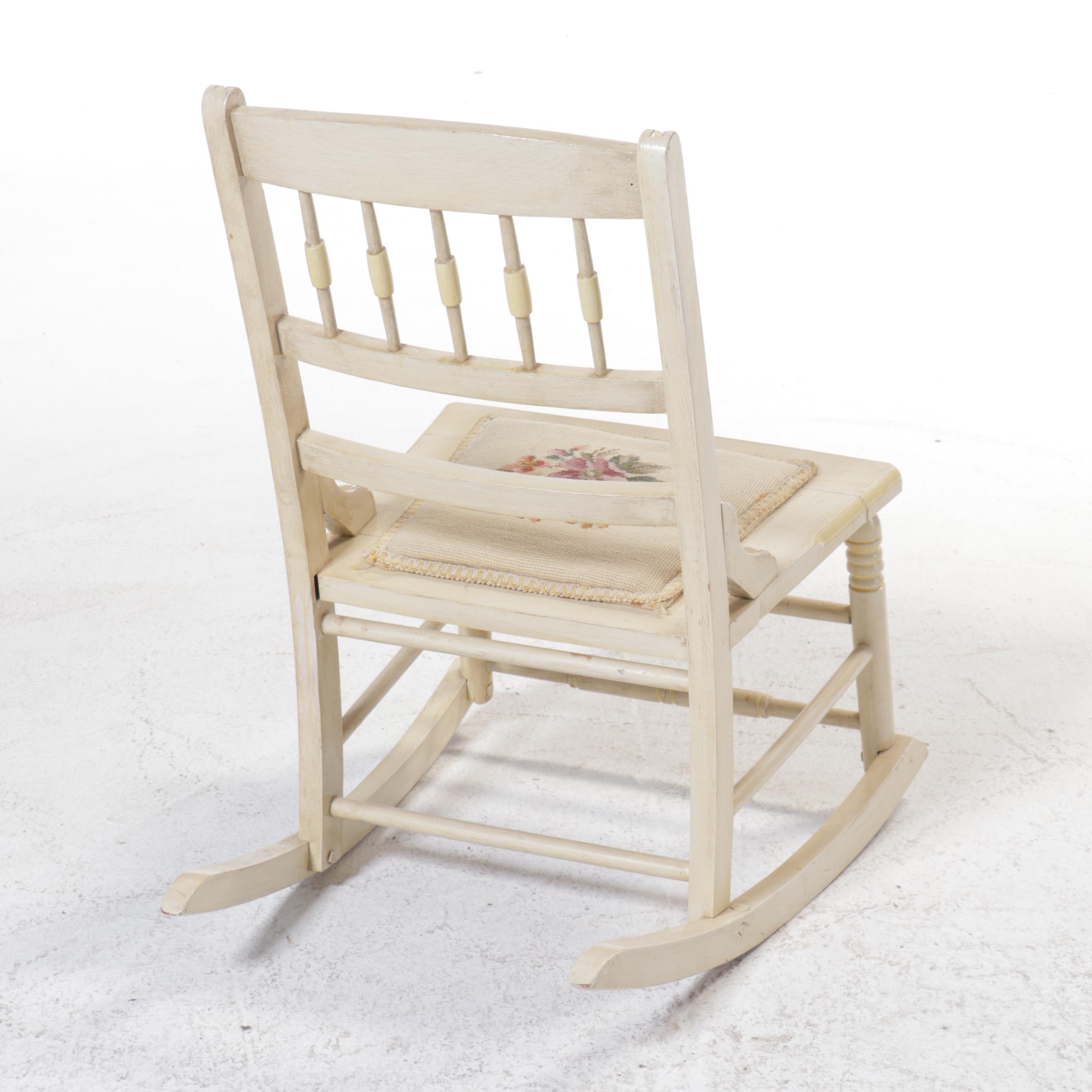 American Colonial Style Paint-Decorated Wood Rocking Chair with Needlepoint Seat