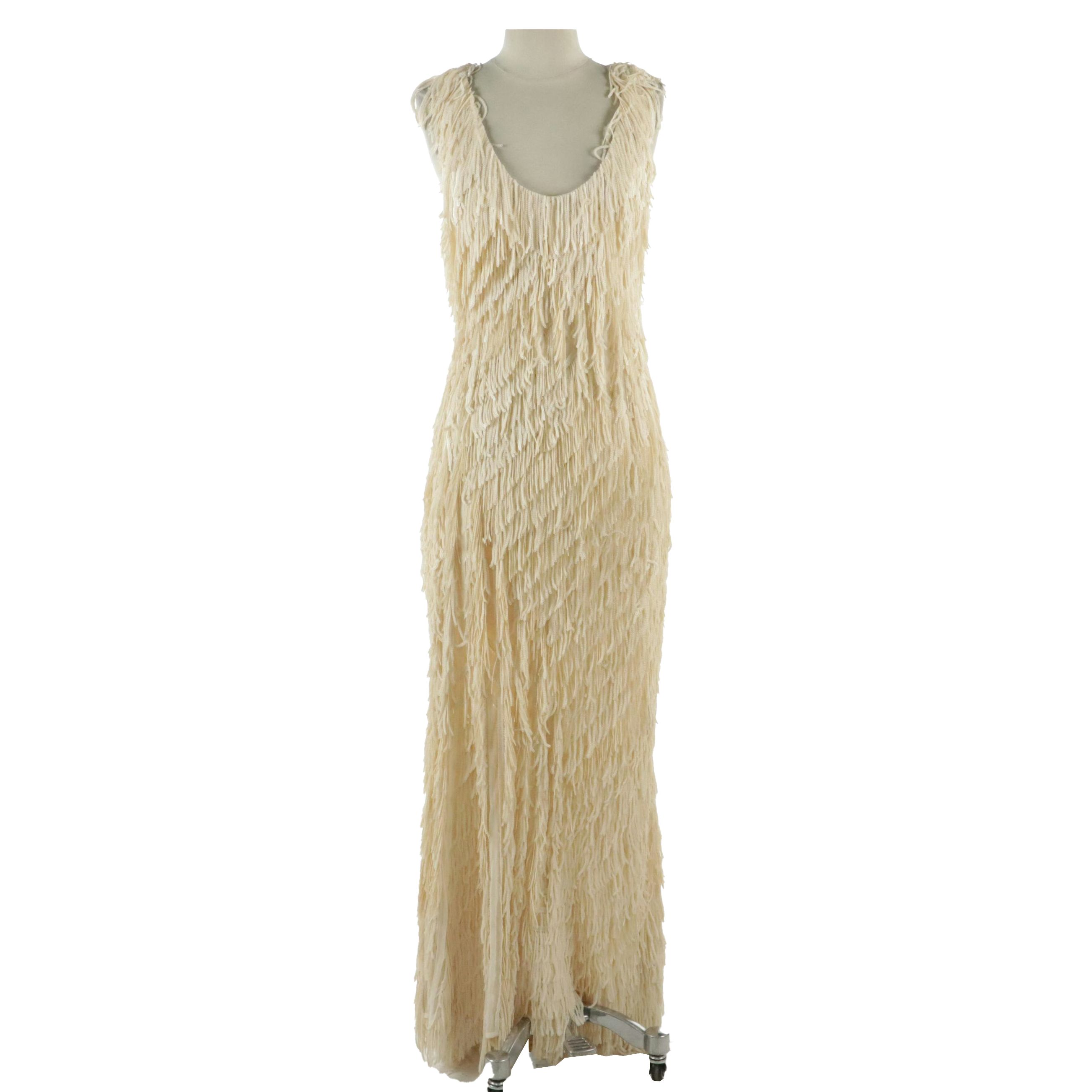 Pale Pink Shaggy Sequined Floor-Length Evening Gown