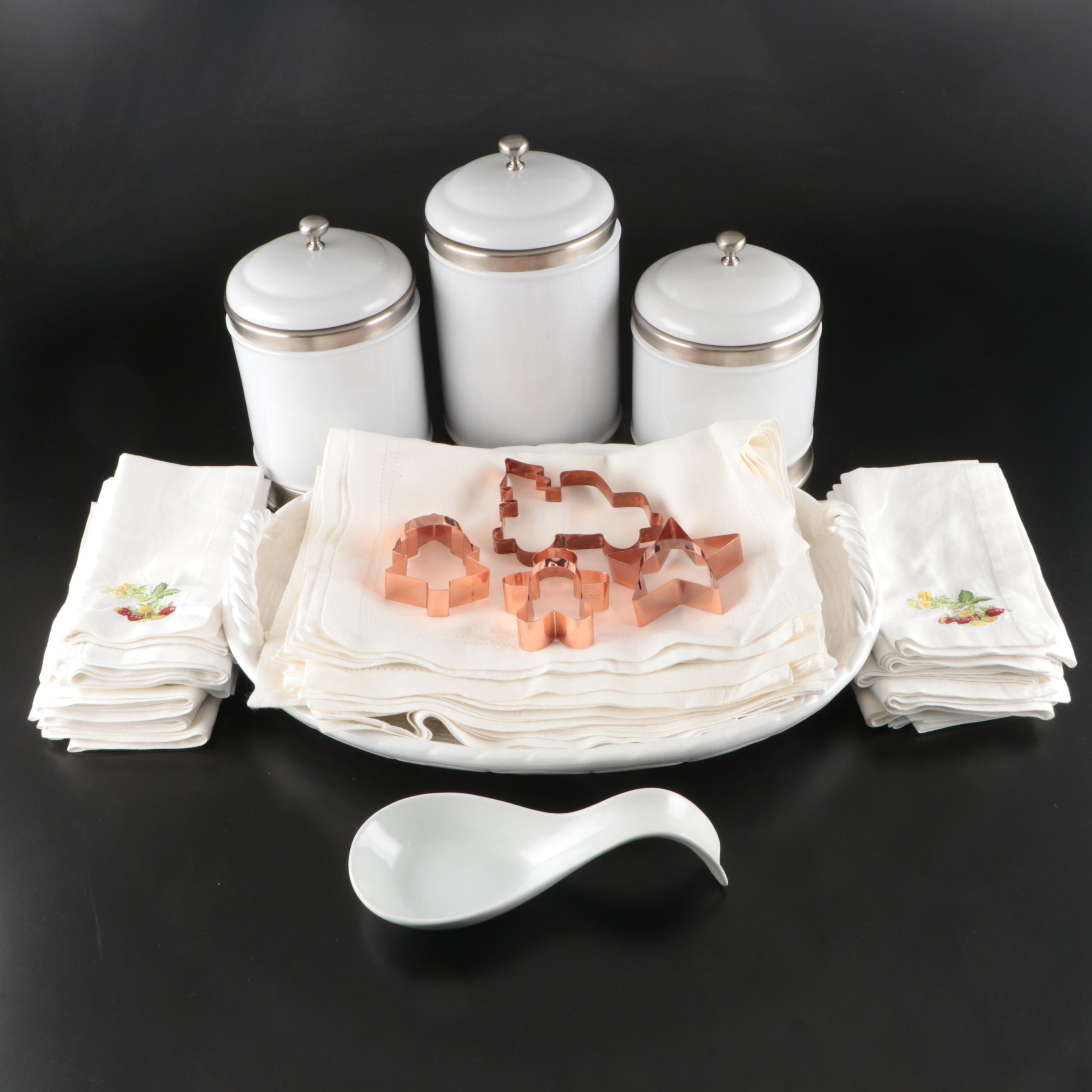 Williams-Sonoma Metal Kitchen Canisters and Napkins with More Table Décor