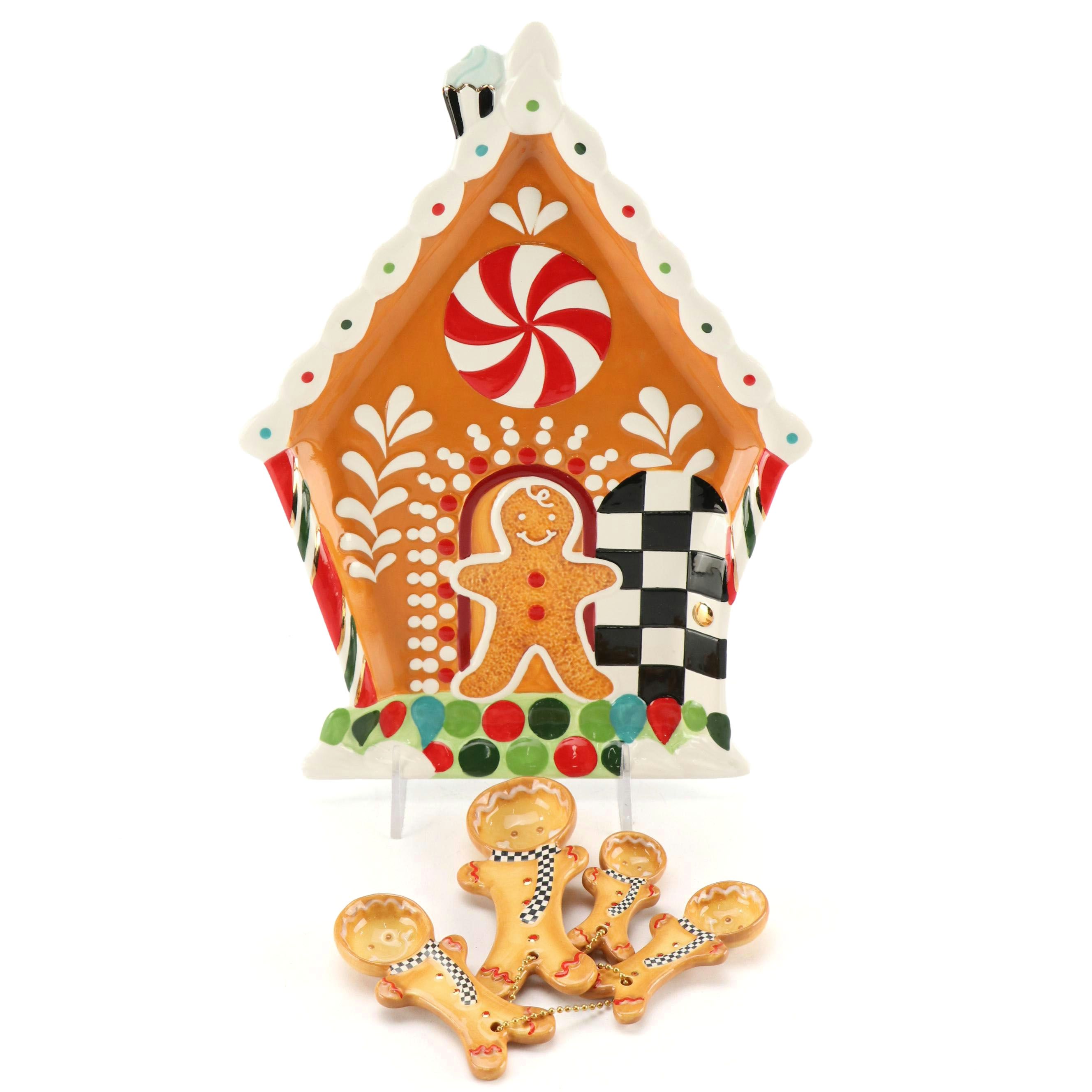 MacKenzie-Childs Bake Shop Gingerbread House Cookie Plate and Teaspoon Set