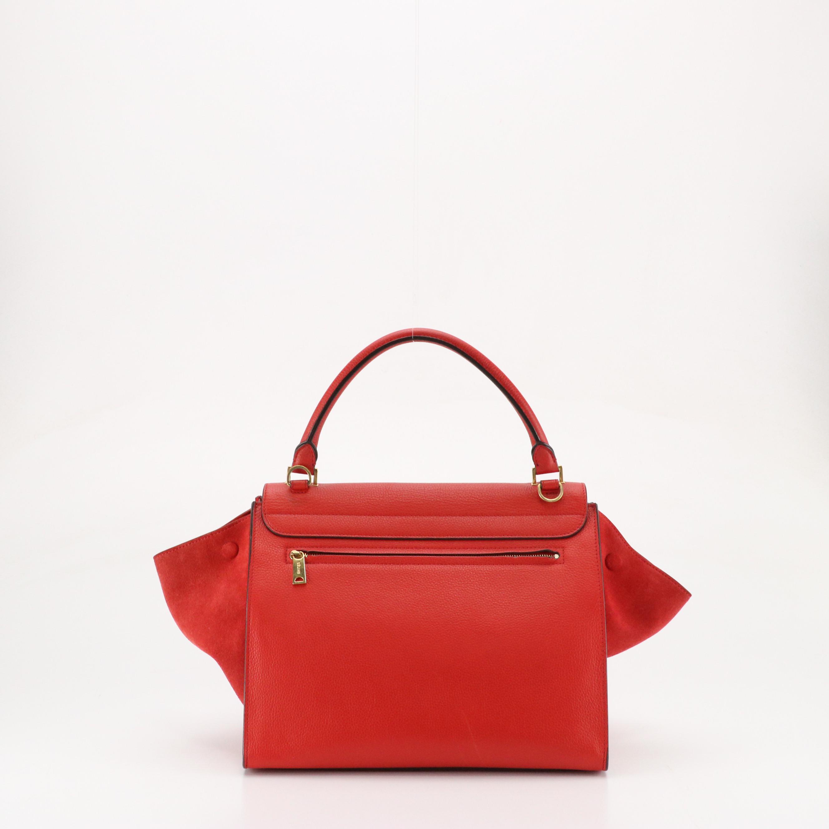Céline Medium Trapeze Two-Way Bag in Red Grained Calfskin Leather and Suede