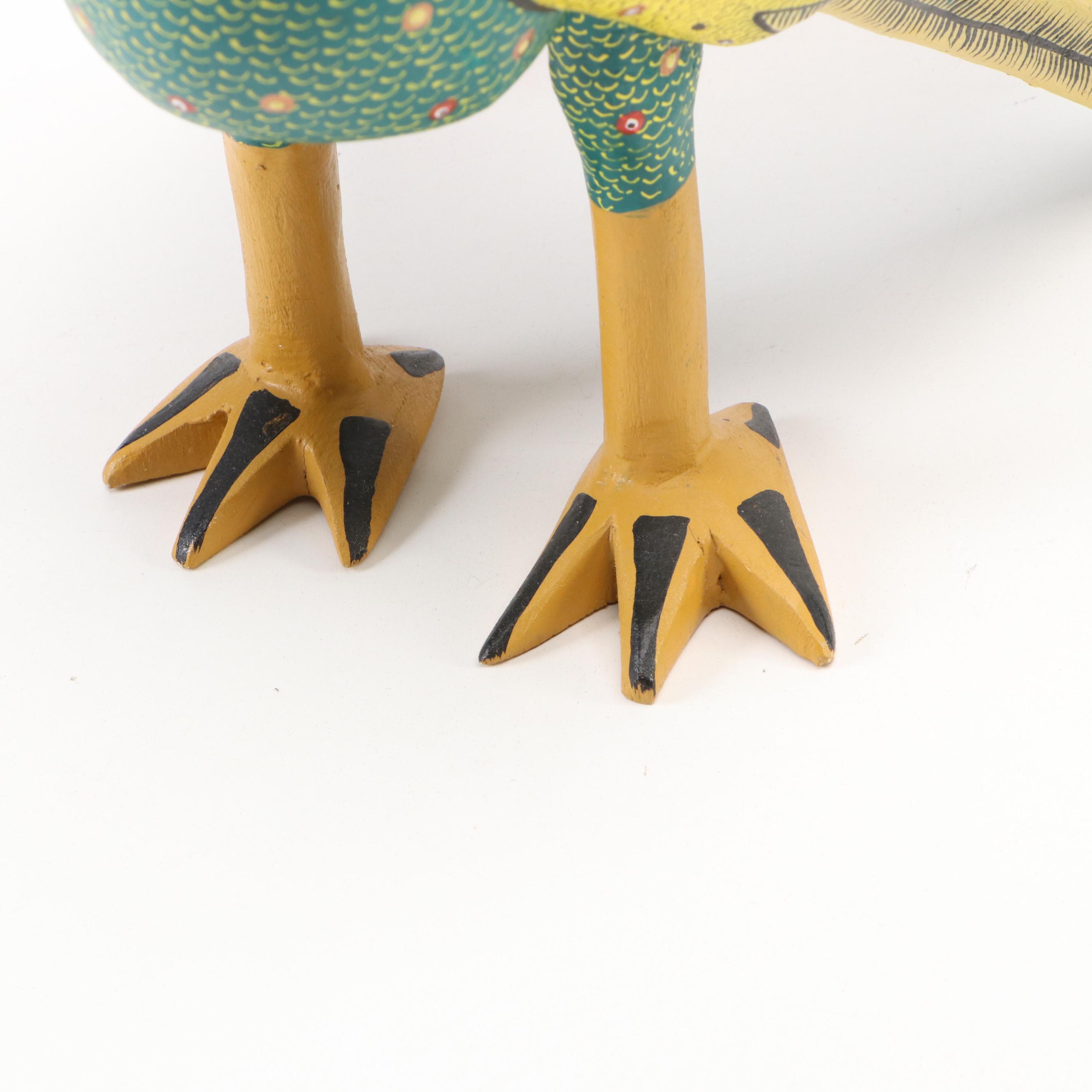 Oaxacan Alebrijes Bird, Armadillo on Cactus and Pad Cactus Sculptures