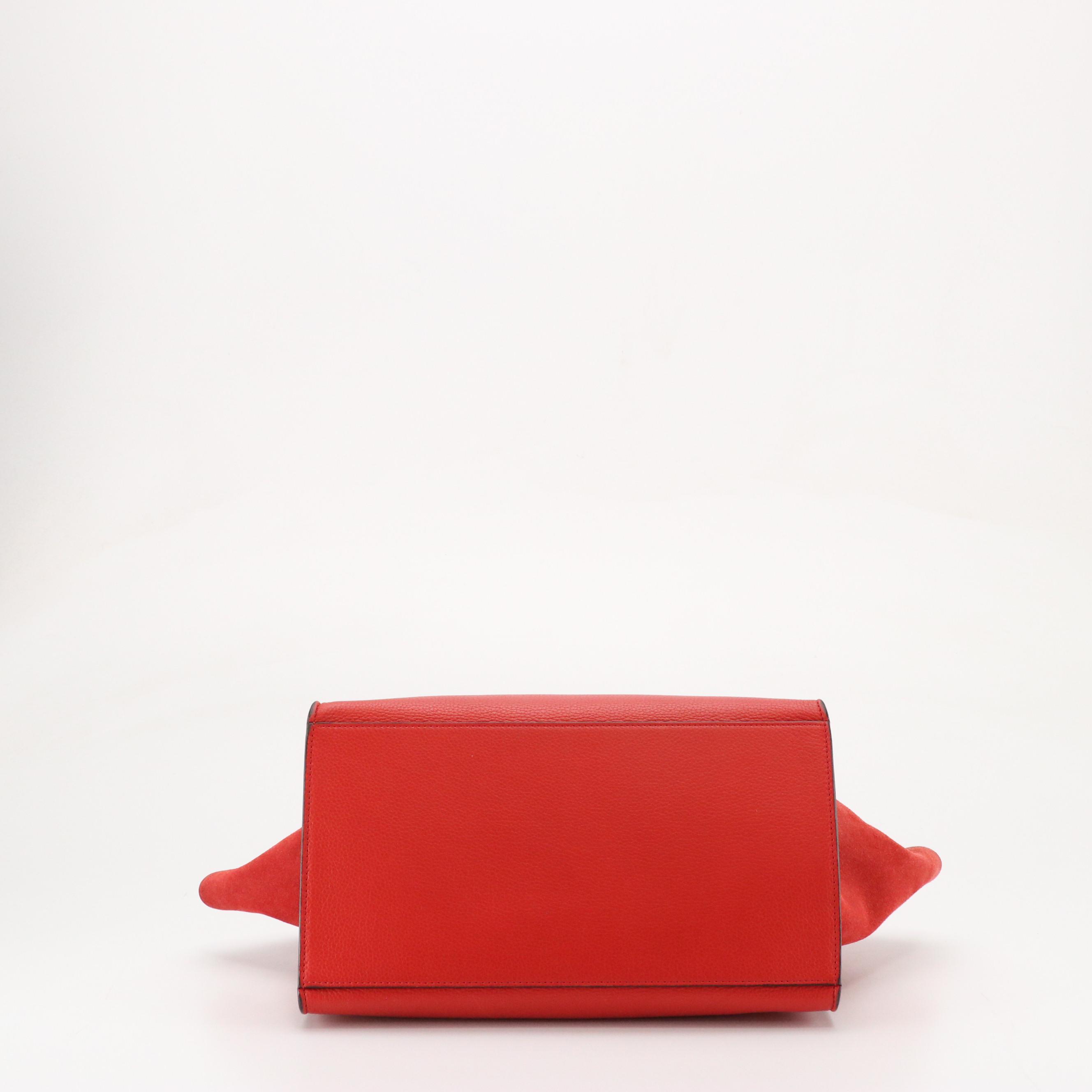 Céline Medium Trapeze Two-Way Bag in Red Grained Calfskin Leather and Suede