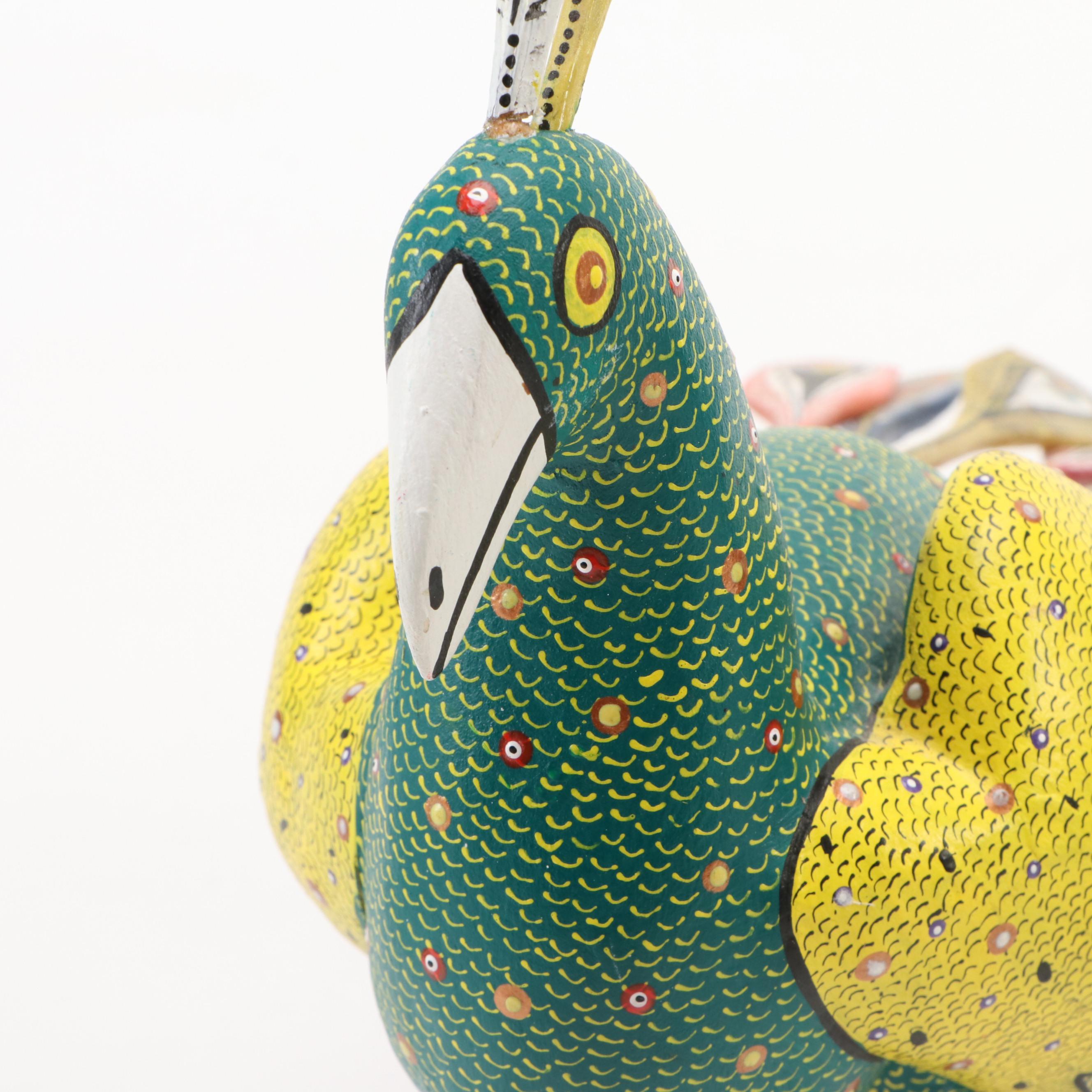 Oaxacan Alebrijes Bird, Armadillo on Cactus and Pad Cactus Sculptures