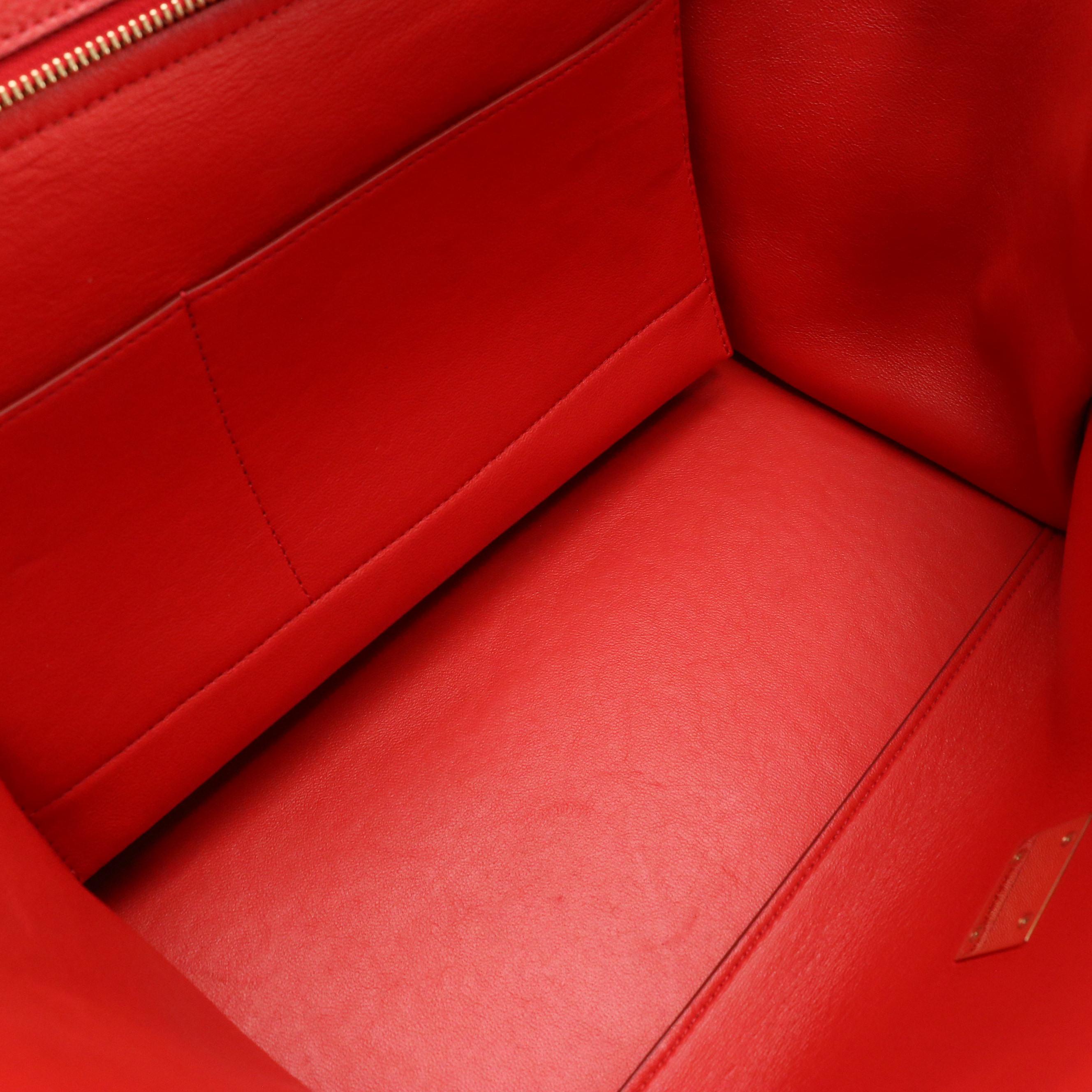 Céline Medium Trapeze Two-Way Bag in Red Grained Calfskin Leather and Suede