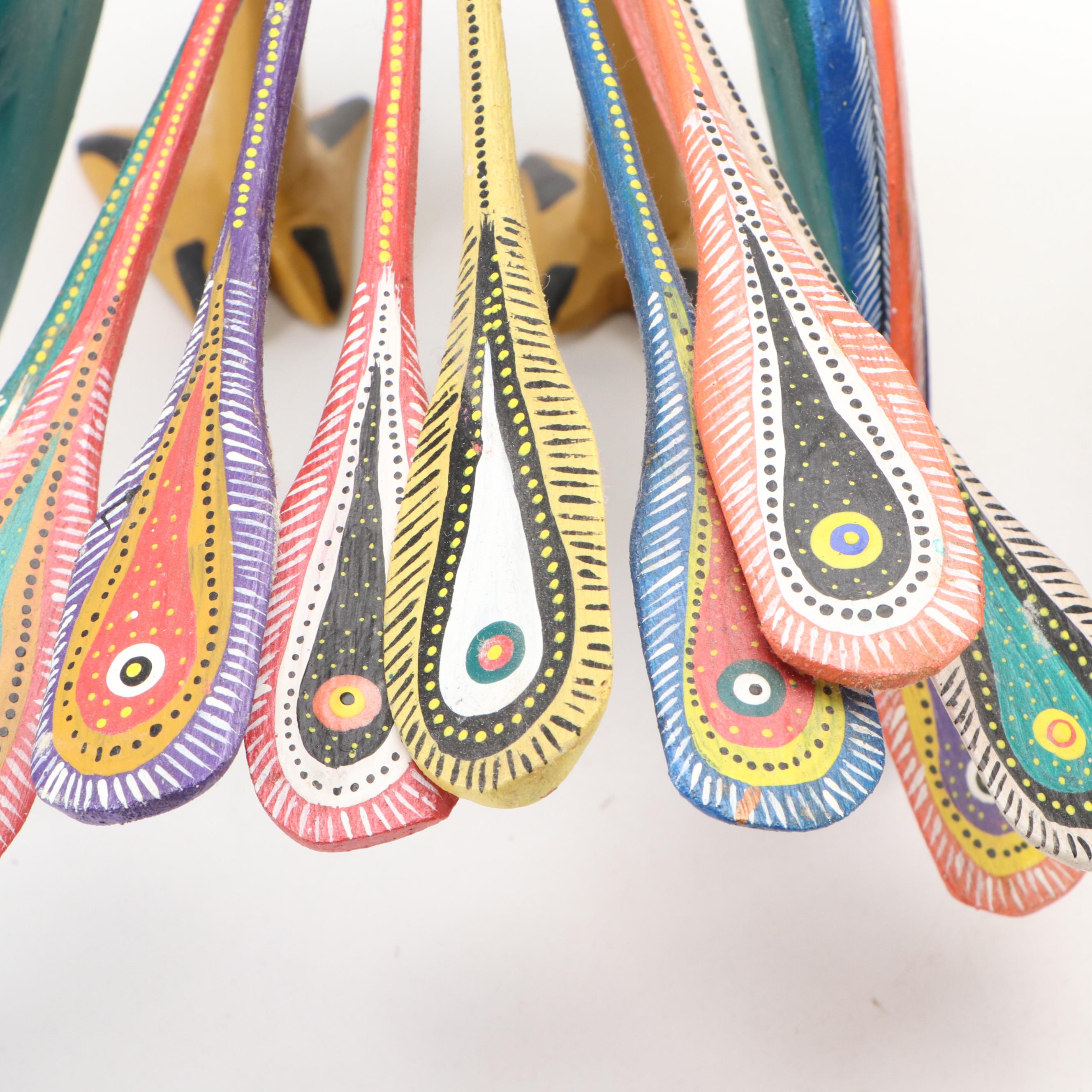 Oaxacan Alebrijes Bird, Armadillo on Cactus and Pad Cactus Sculptures