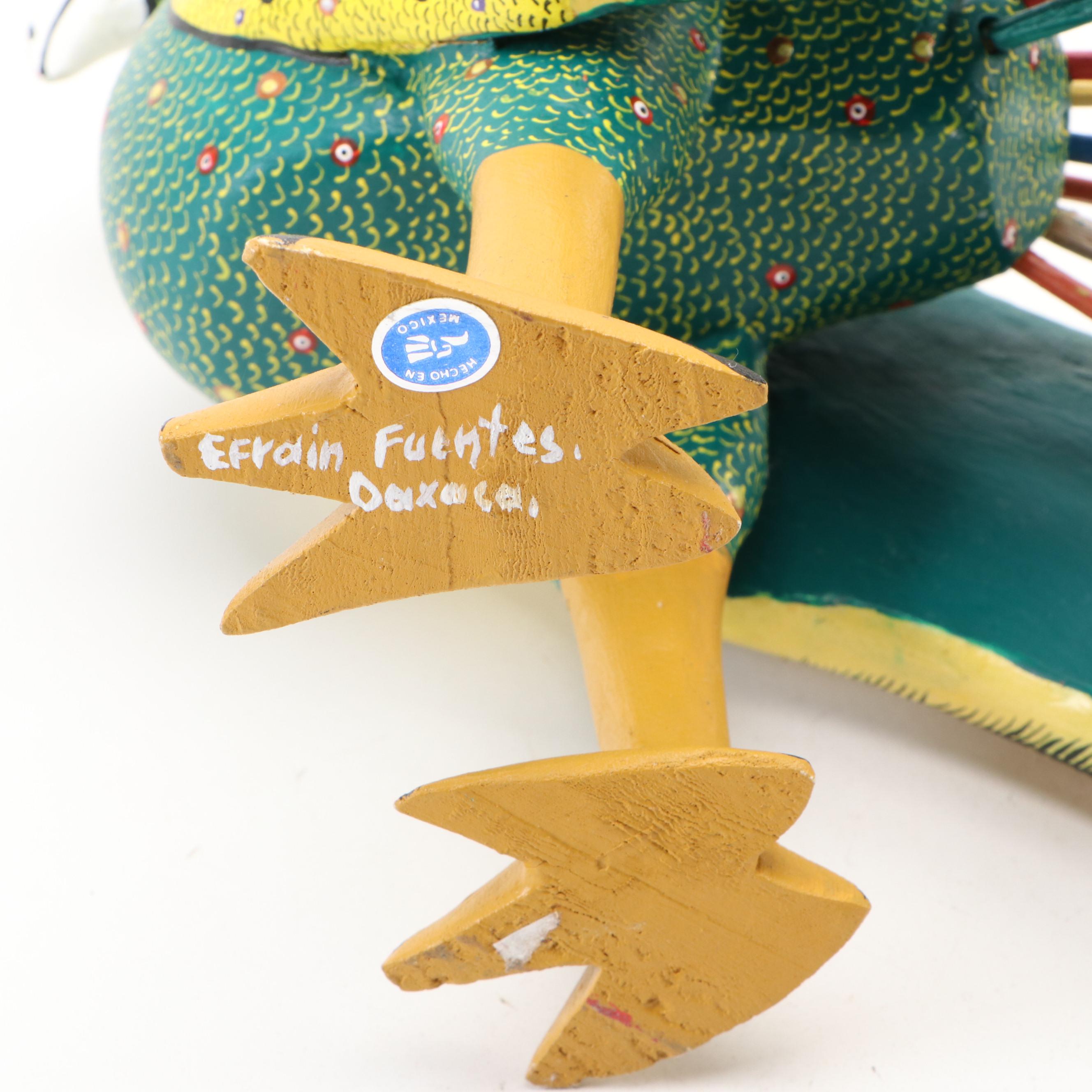 Oaxacan Alebrijes Bird, Armadillo on Cactus and Pad Cactus Sculptures