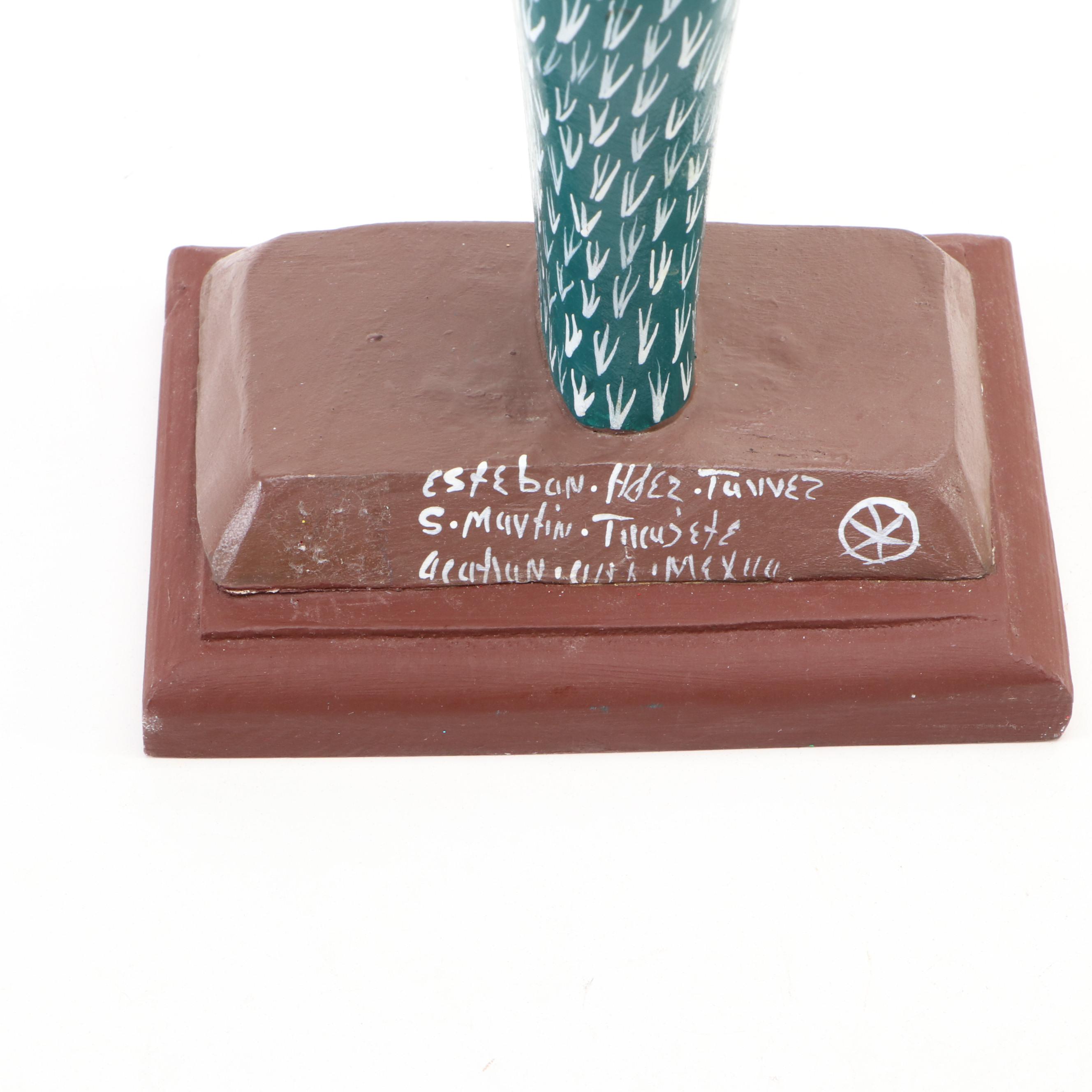 Oaxacan Alebrijes Bird, Armadillo on Cactus and Pad Cactus Sculptures