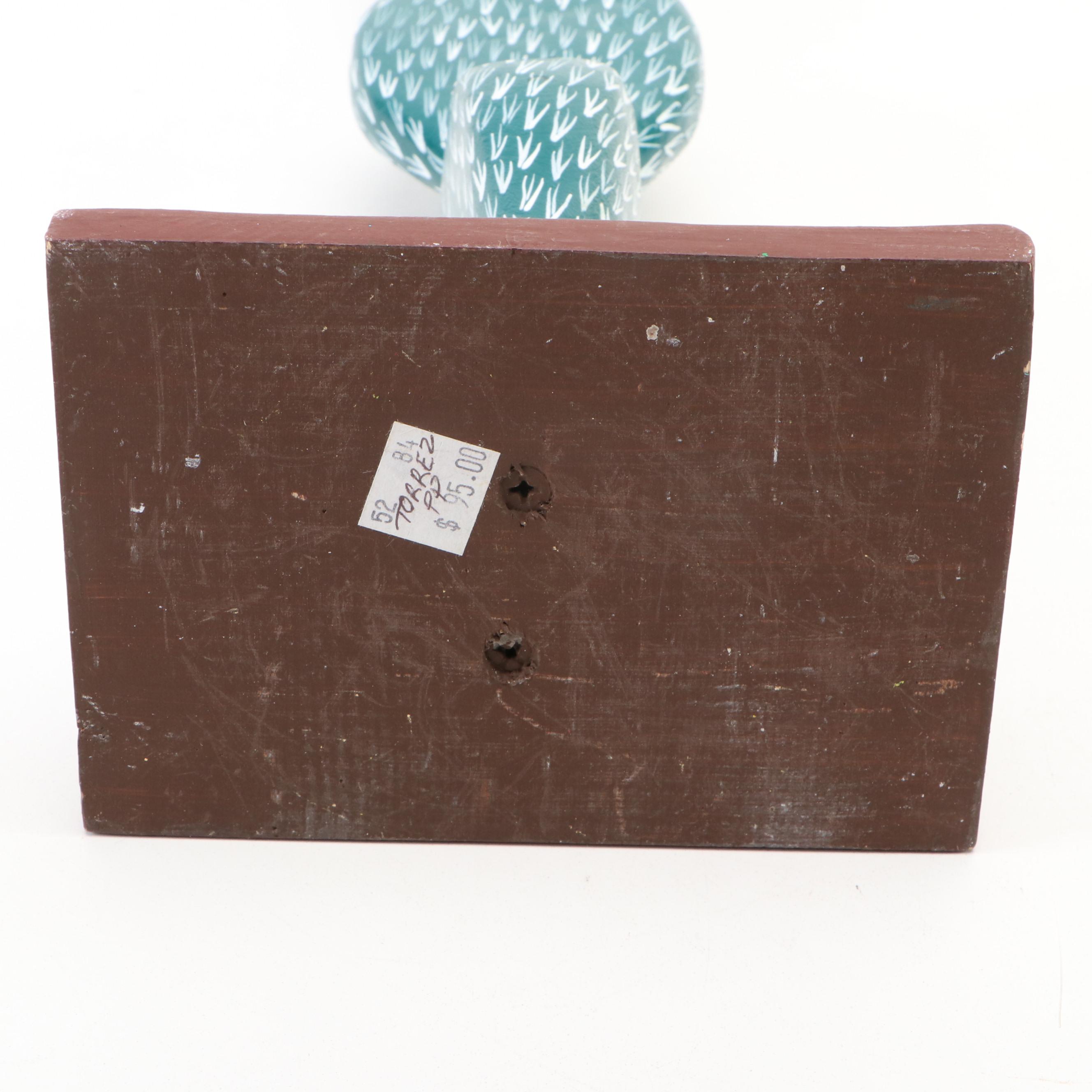 Oaxacan Alebrijes Bird, Armadillo on Cactus and Pad Cactus Sculptures