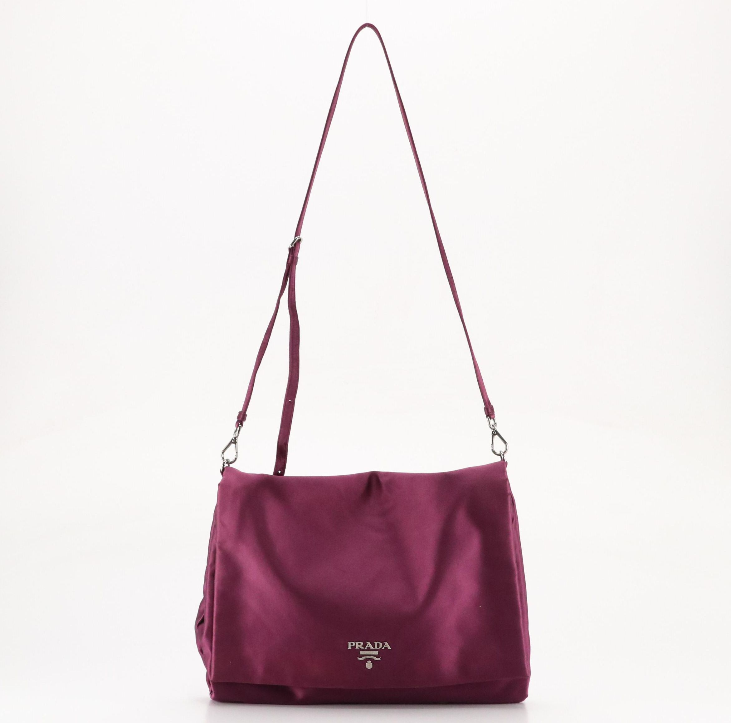 Prada Satin Messenger Crossbody Bag in Aubergine