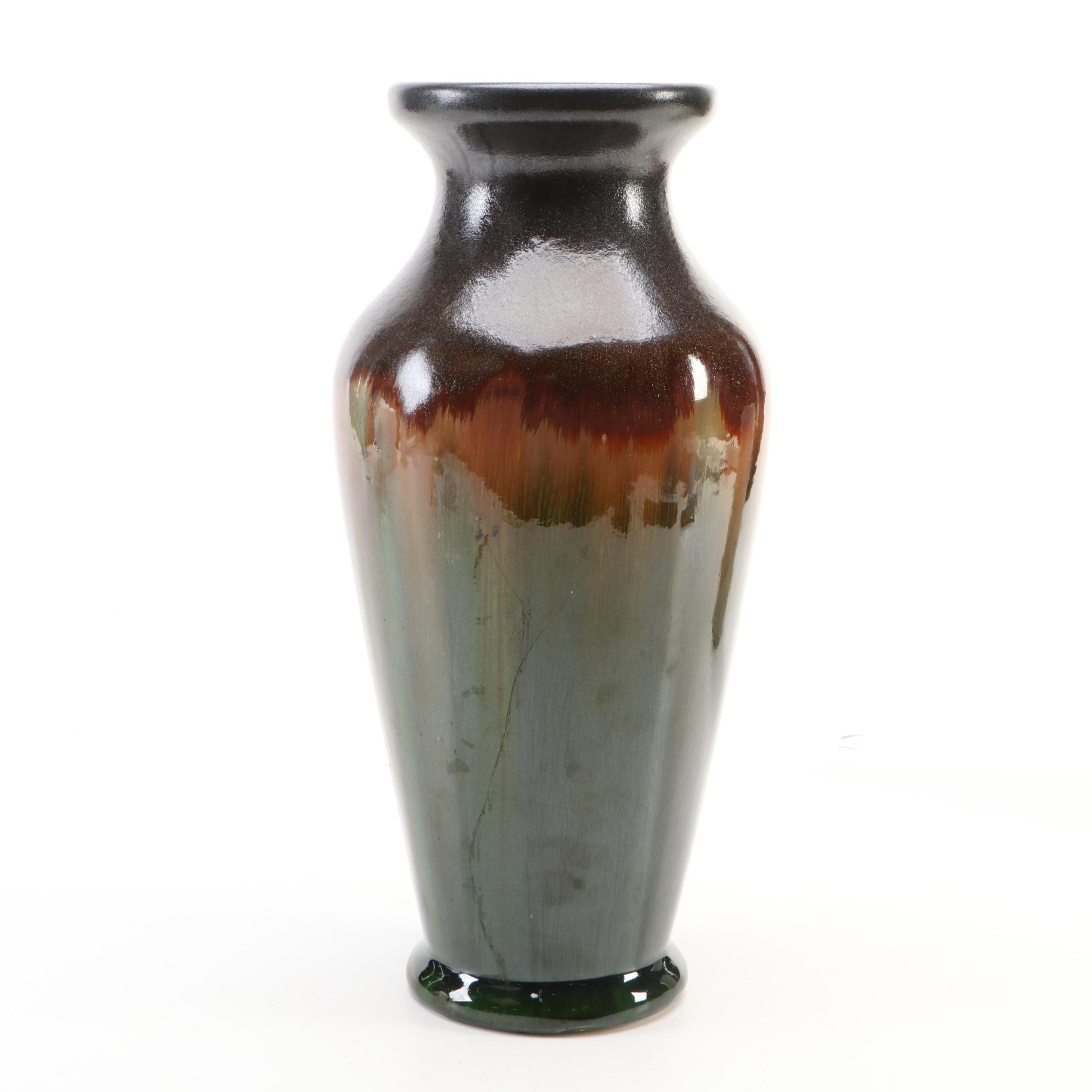 Contemporary Drip-Glazed Ceramic Vase with Metal Rabbit Shaped Lids