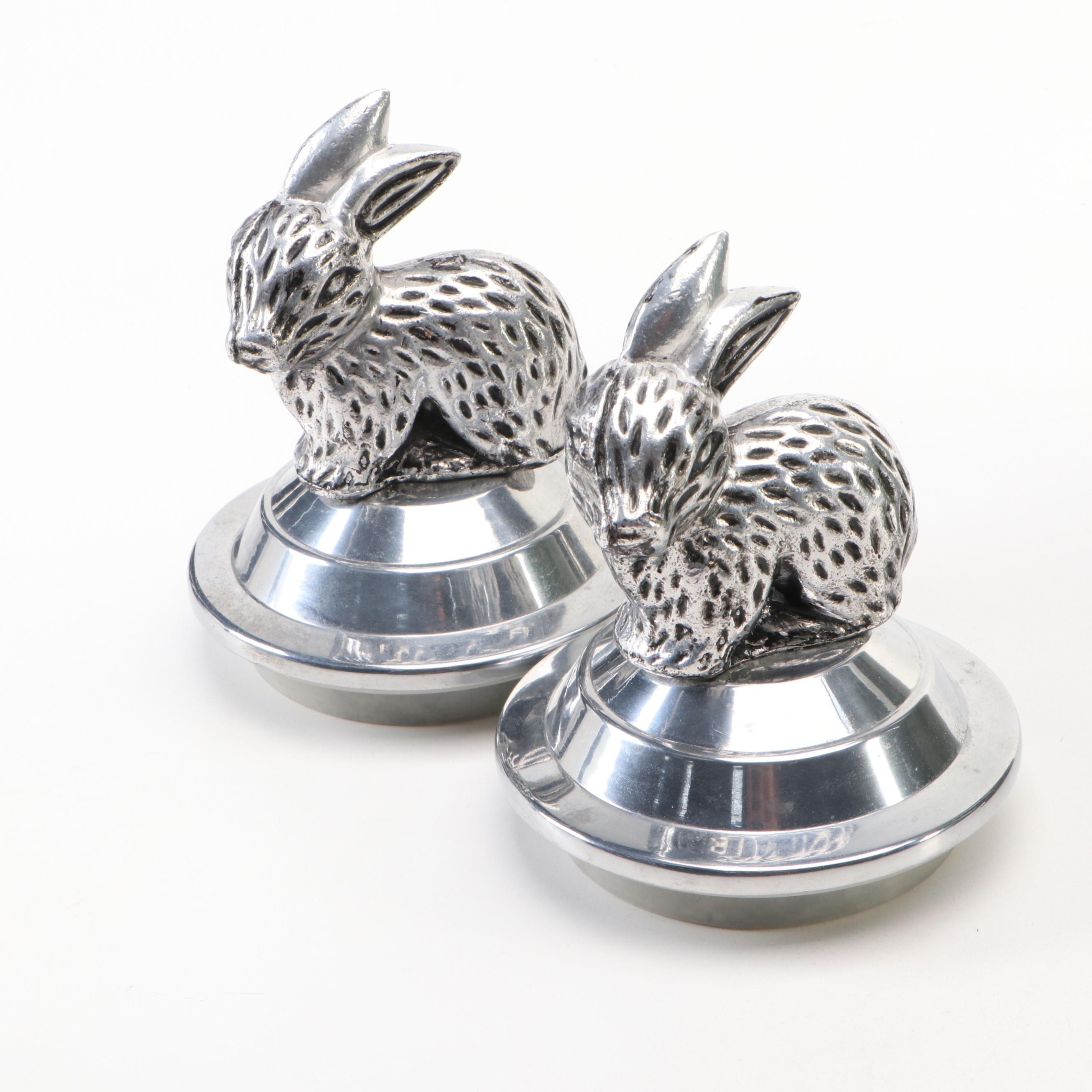 Contemporary Drip-Glazed Ceramic Vase with Metal Rabbit Shaped Lids