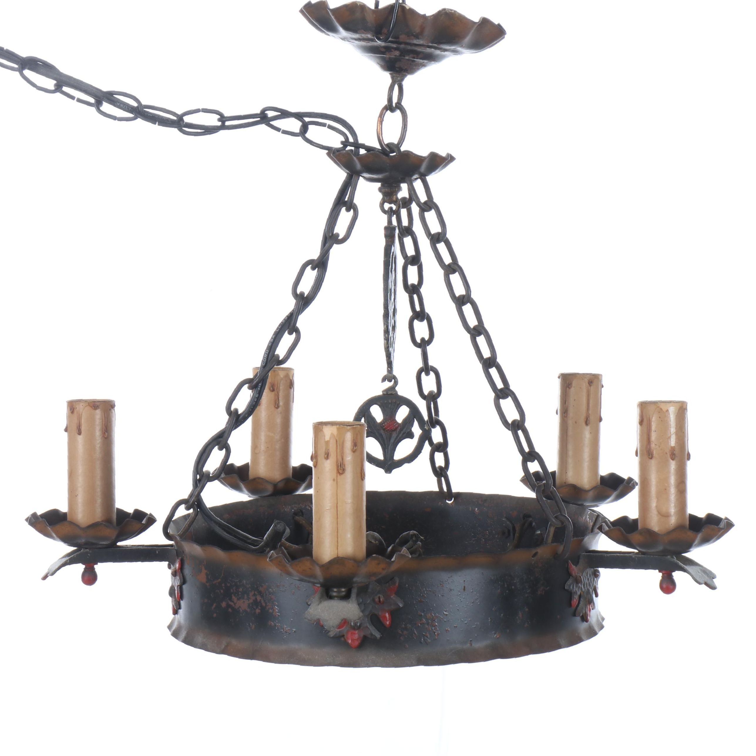 Spanish Revival Style Rustic Five-Arm Chandelier