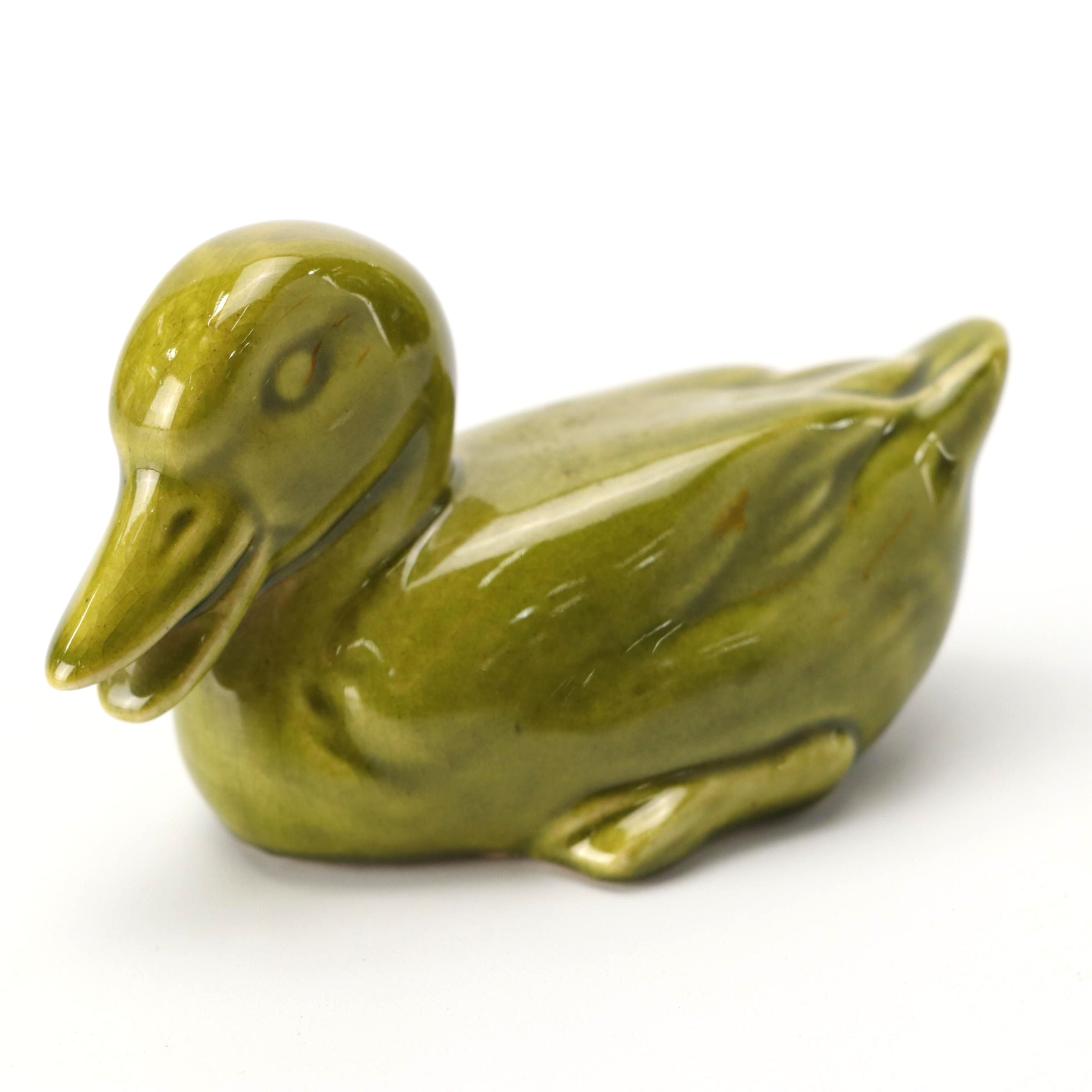 Rookwood Pottery Green Ceramic Duck Figurine, 1964