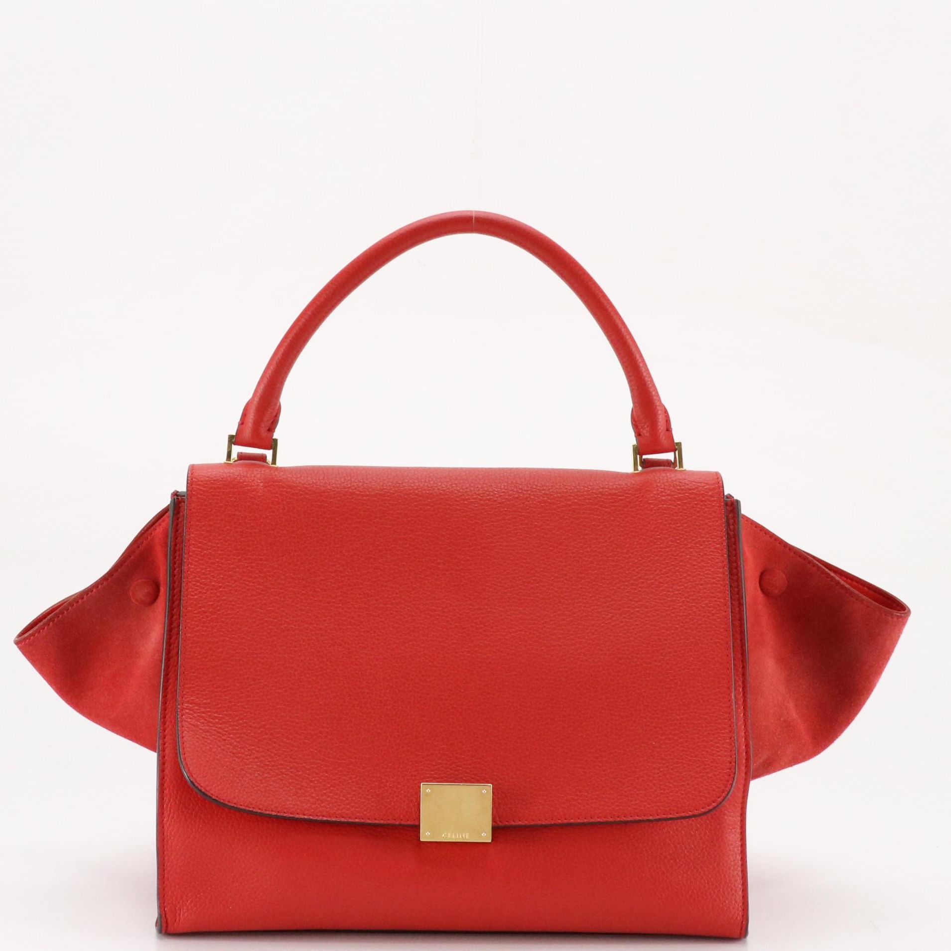 Céline Medium Trapeze Two-Way Bag in Red Grained Calfskin Leather and Suede