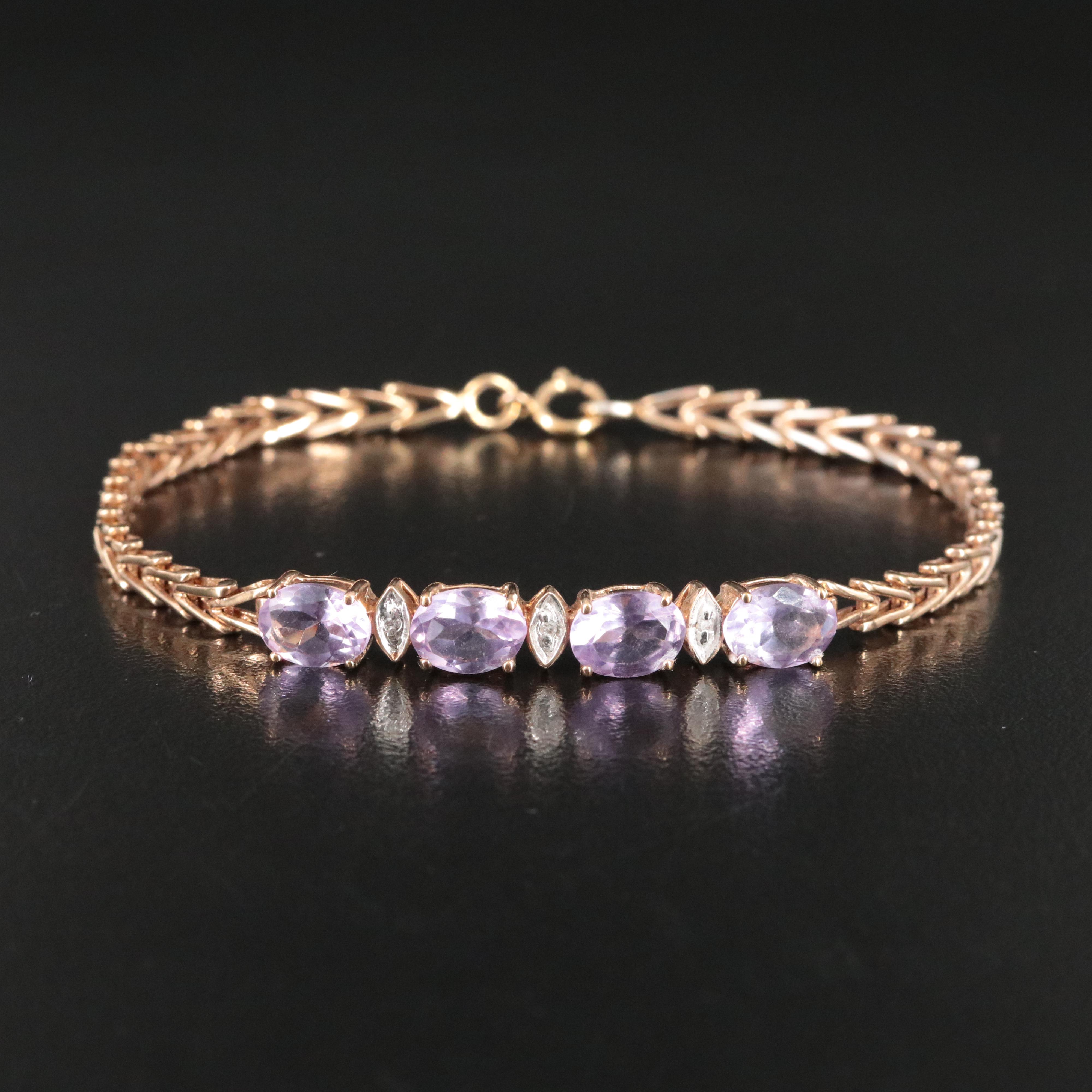Amethyst and Diamond Chevron Bracelet with Sterling Clasp