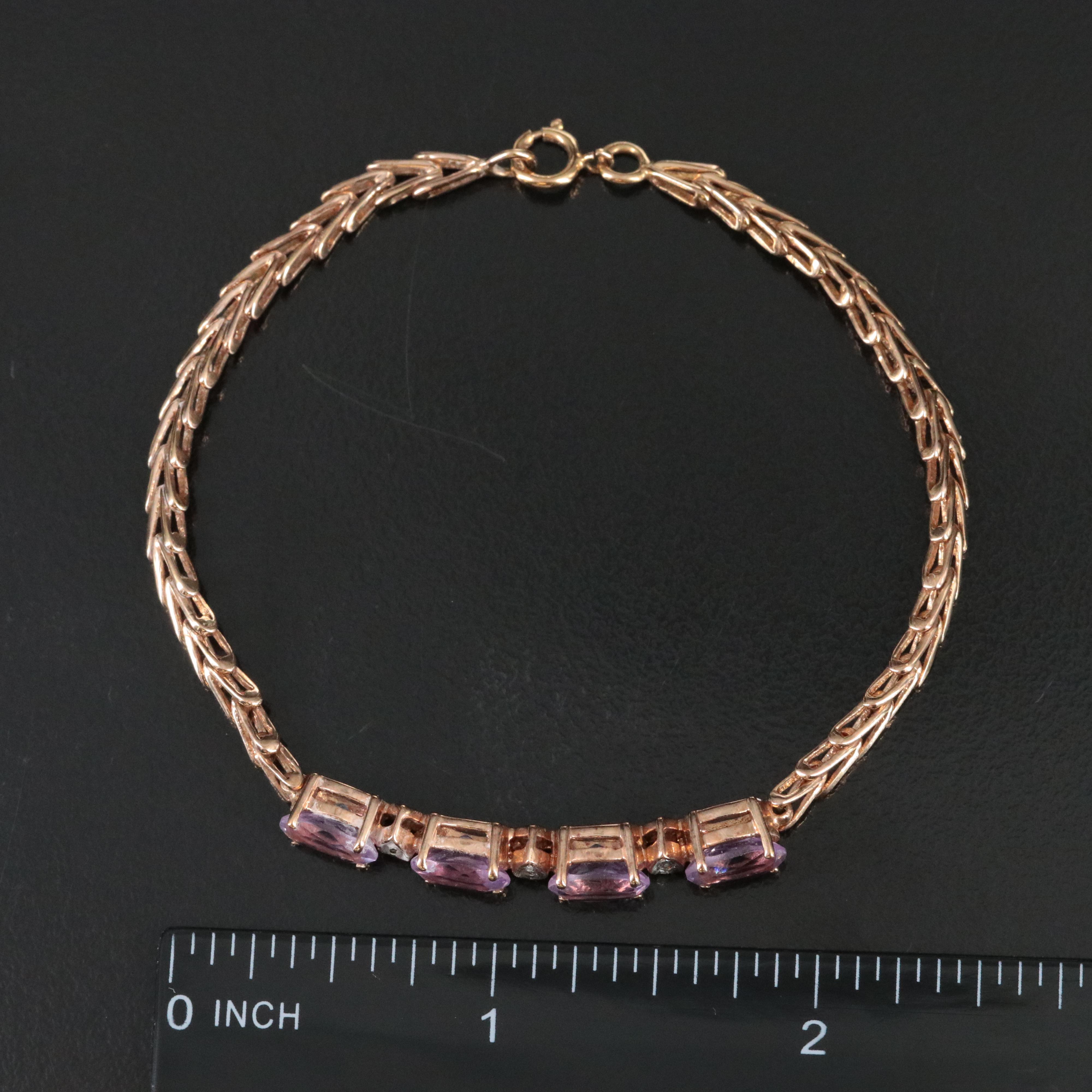 Amethyst and Diamond Chevron Bracelet with Sterling Clasp
