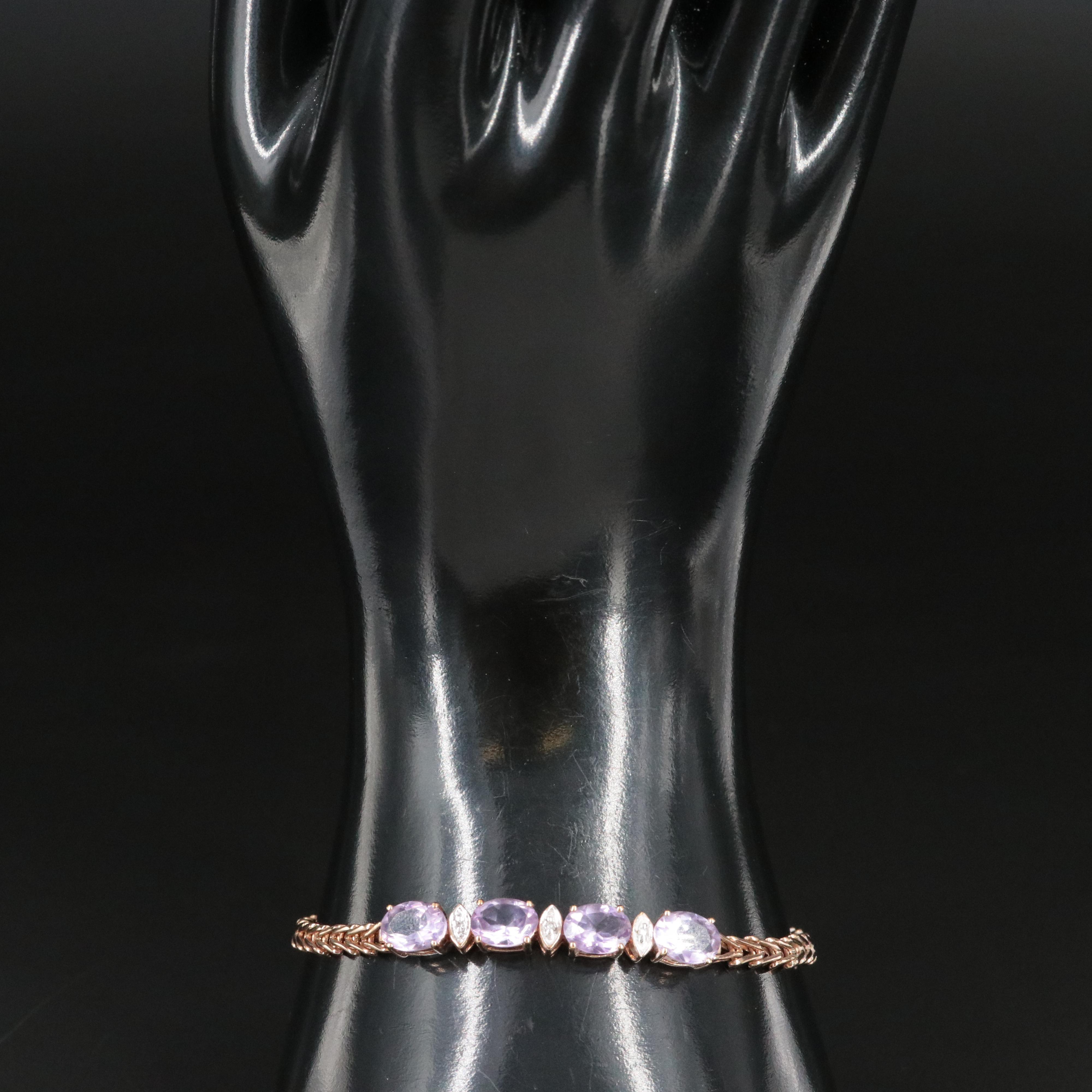 Amethyst and Diamond Chevron Bracelet with Sterling Clasp