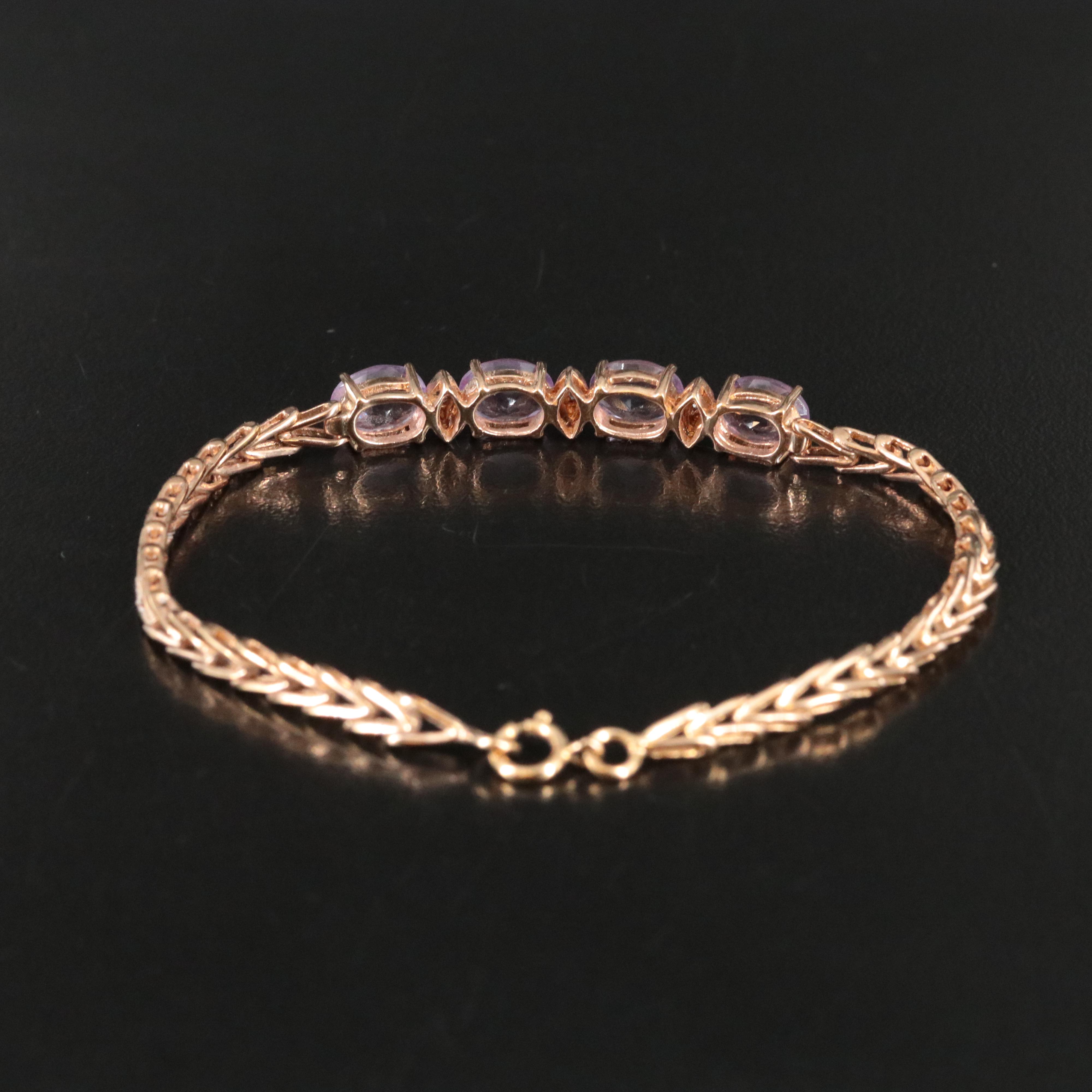 Amethyst and Diamond Chevron Bracelet with Sterling Clasp