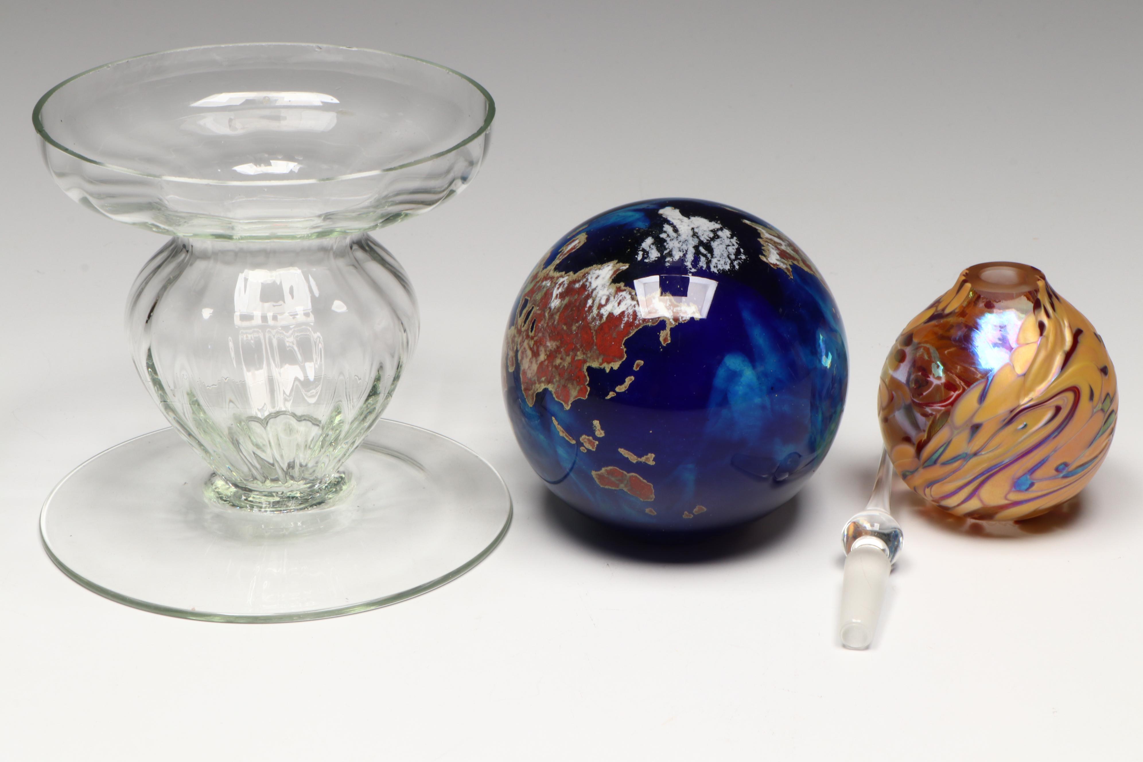 Lundberg Studios Globe, Art Glass Perfume Bottle, Dunbar Glass Carafe and More