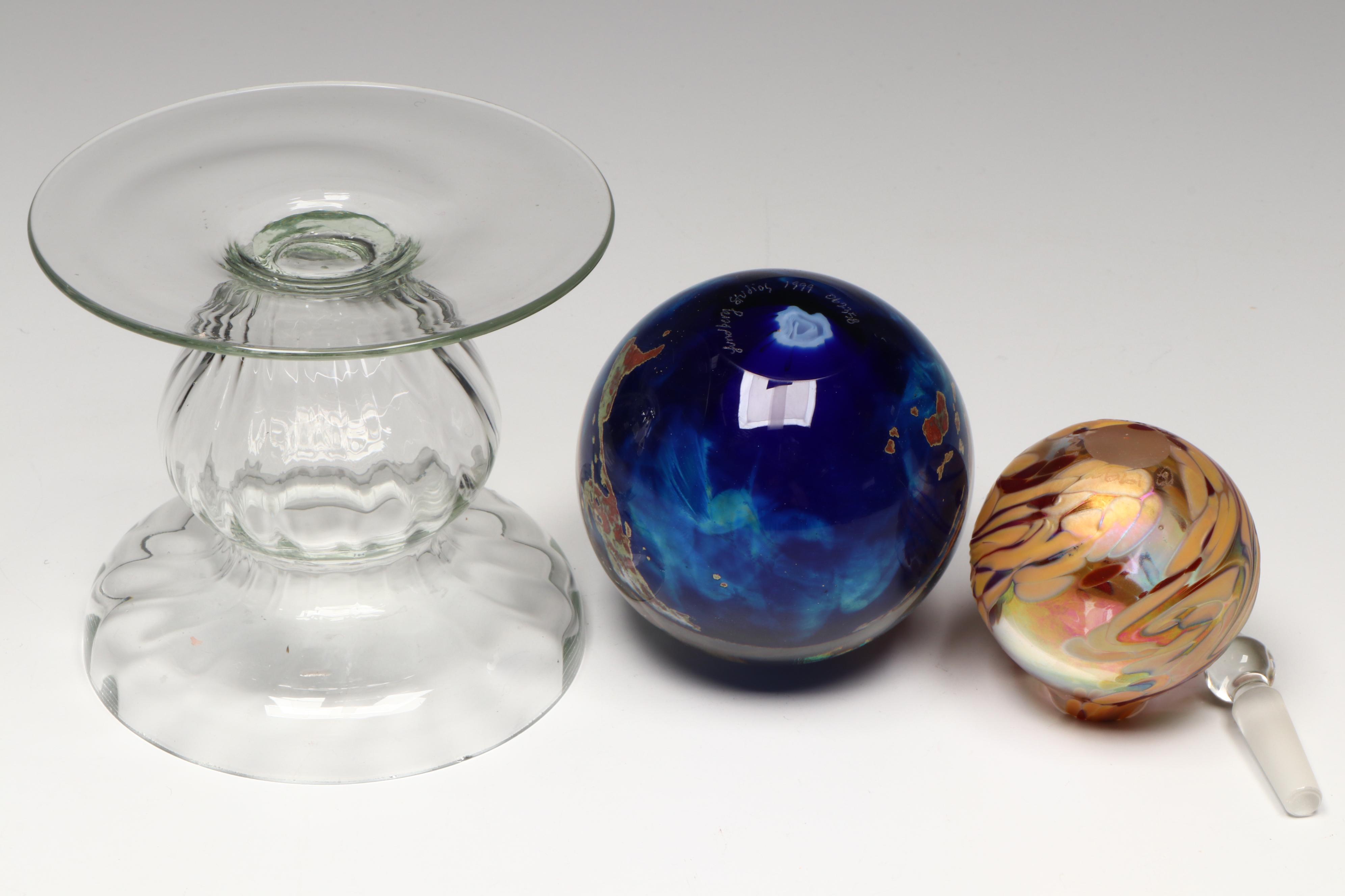 Lundberg Studios Globe, Art Glass Perfume Bottle, Dunbar Glass Carafe and More
