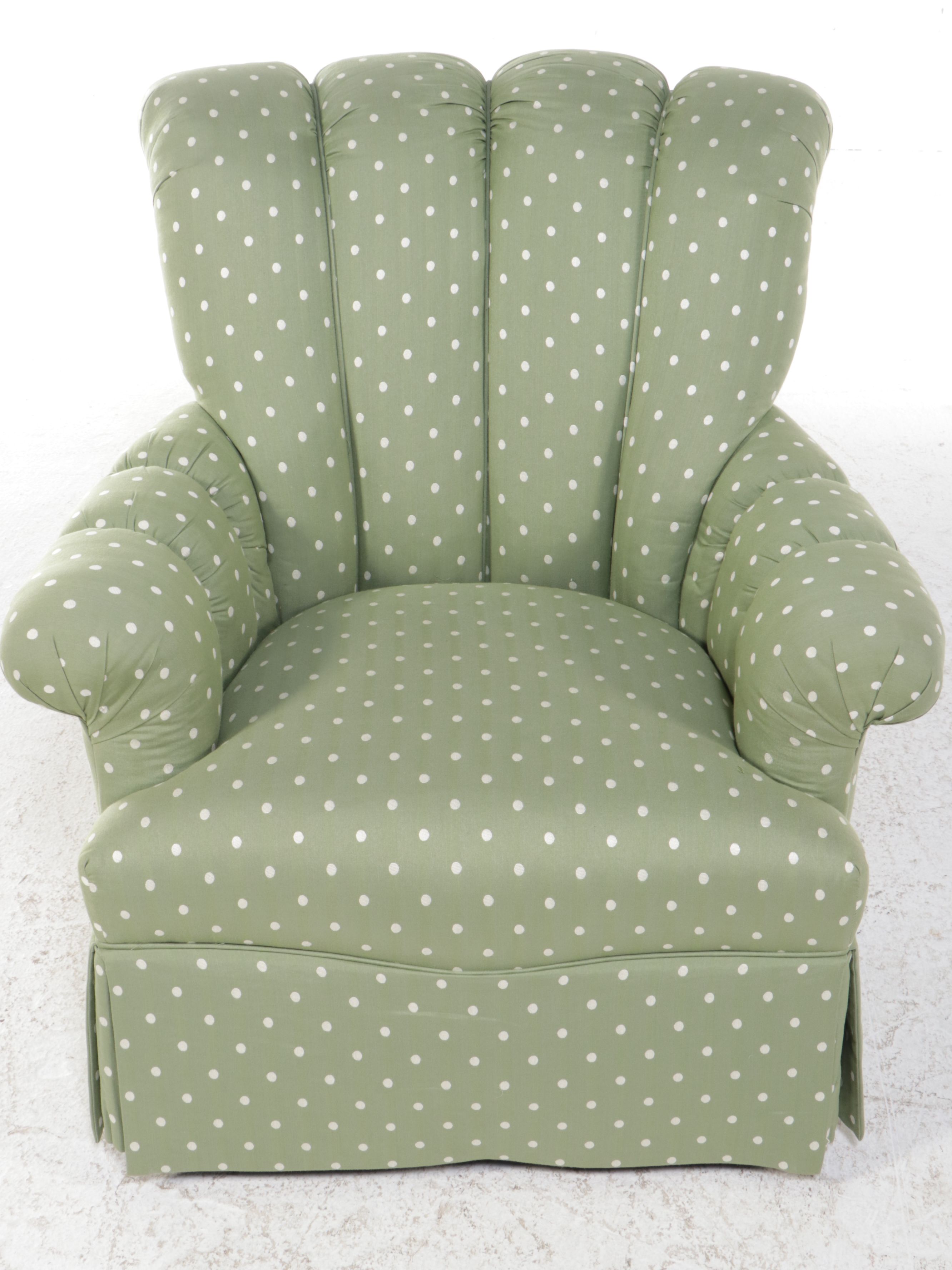 Channel-Tufted Green Polka-Dot Upholstered Armchair with Ottoman