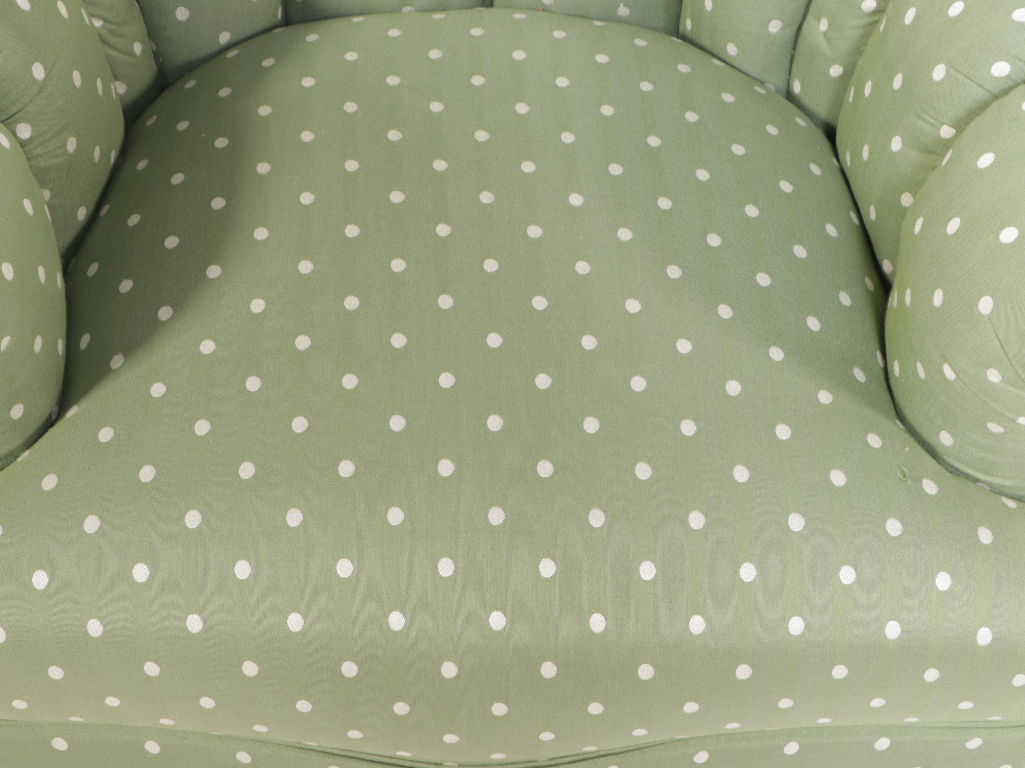 Channel-Tufted Green Polka-Dot Upholstered Armchair with Ottoman