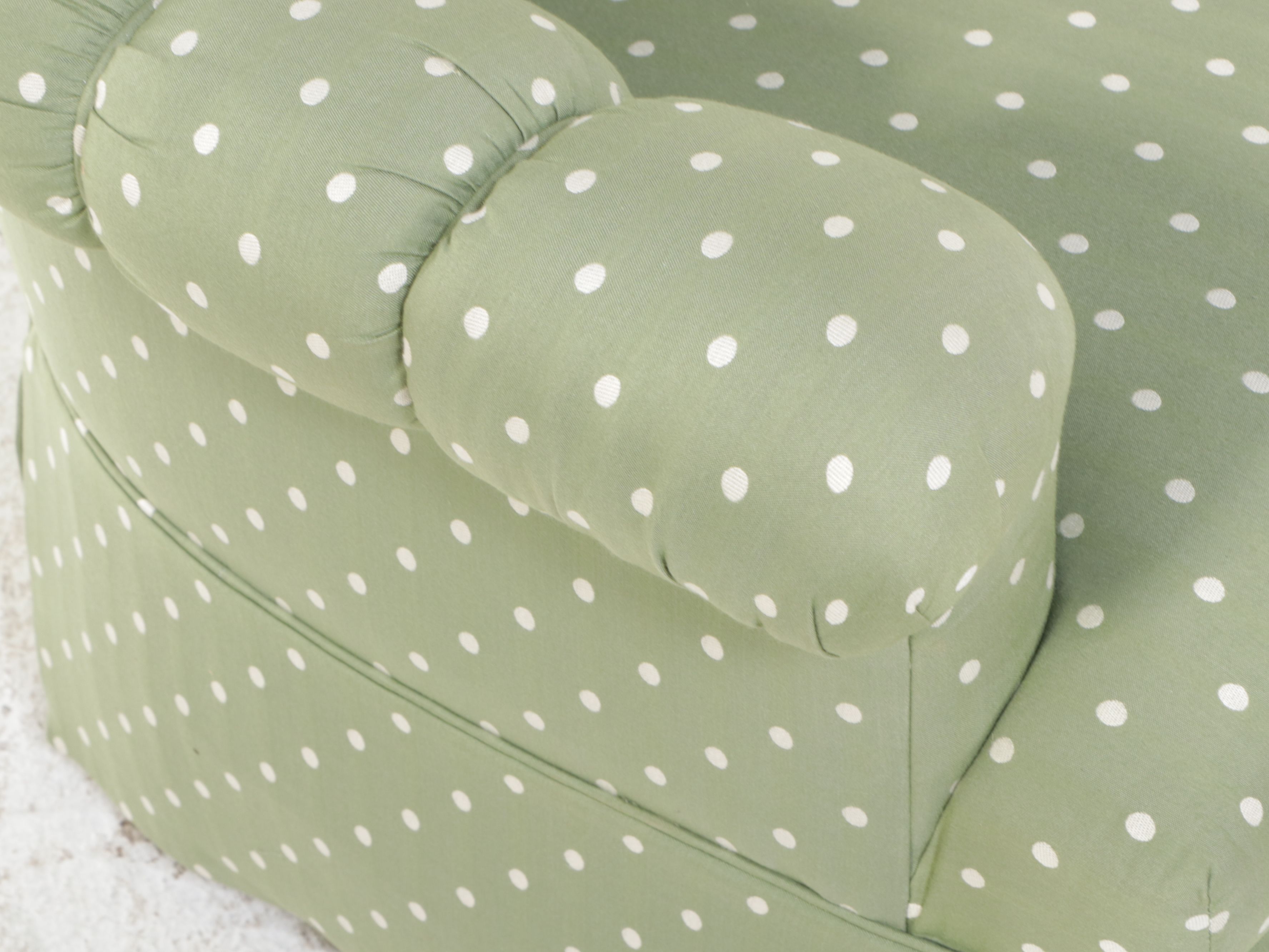 Channel-Tufted Green Polka-Dot Upholstered Armchair with Ottoman