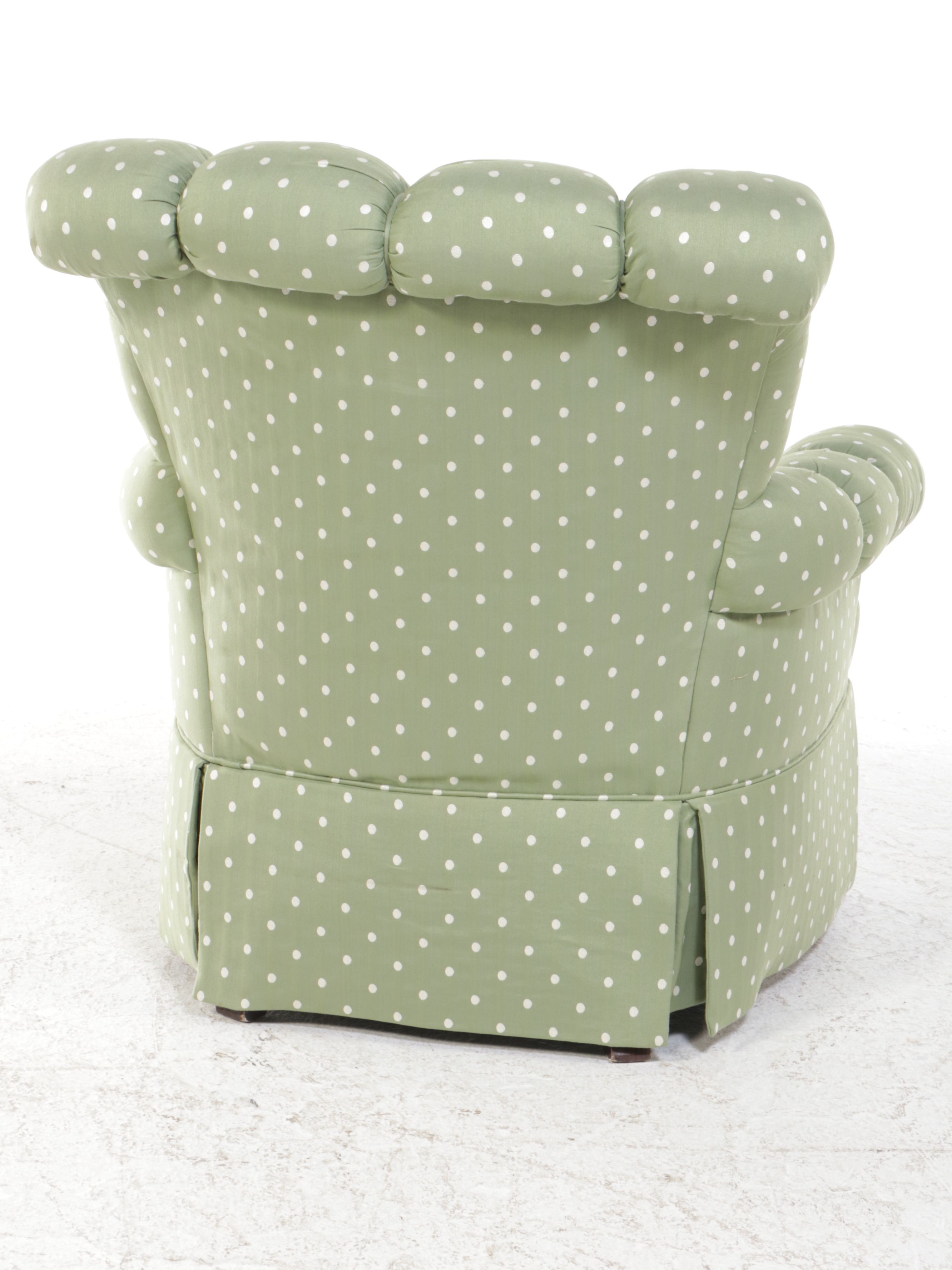 Channel-Tufted Green Polka-Dot Upholstered Armchair with Ottoman