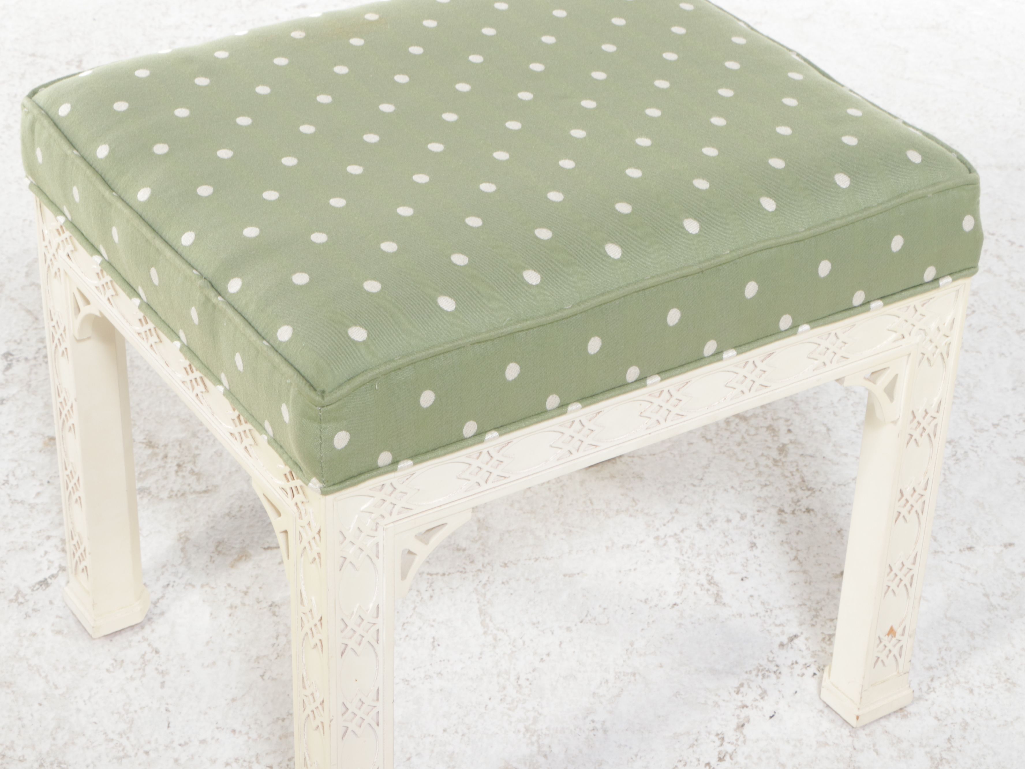 Channel-Tufted Green Polka-Dot Upholstered Armchair with Ottoman