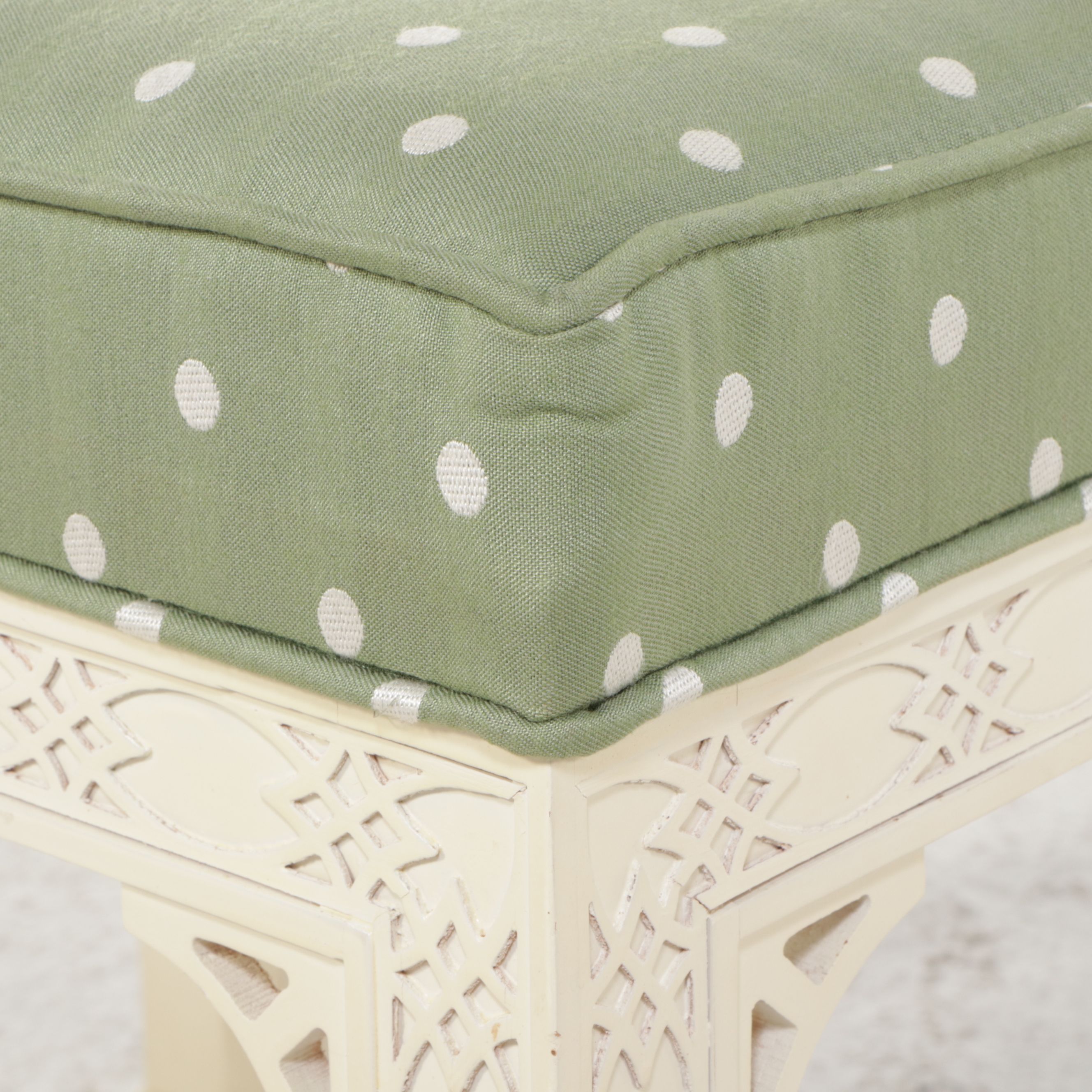 Channel-Tufted Green Polka-Dot Upholstered Armchair with Ottoman