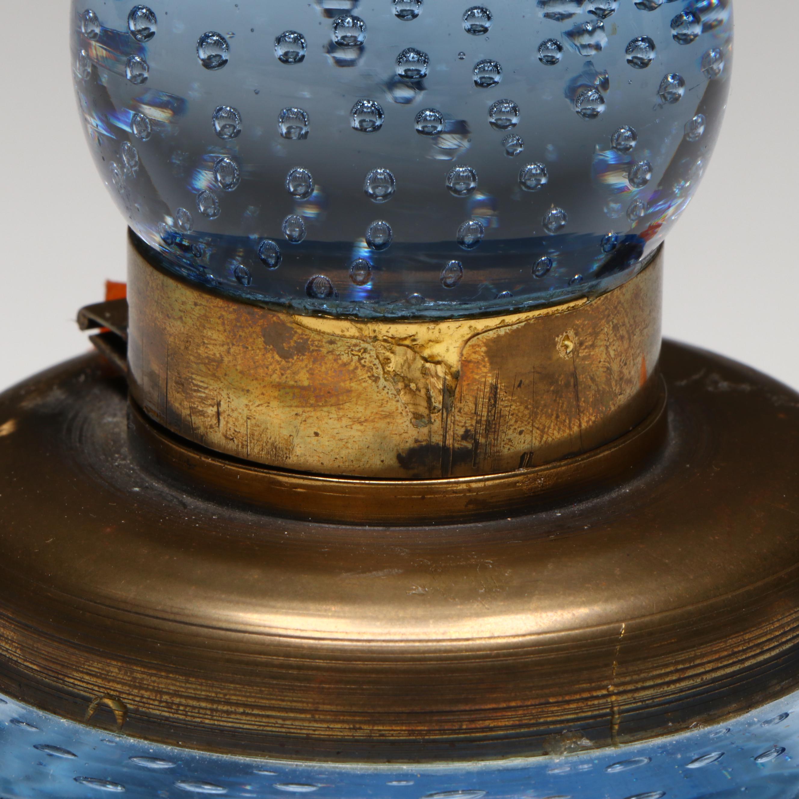 Murano Style Controlled Bubble Glass and Brass Inkwell
