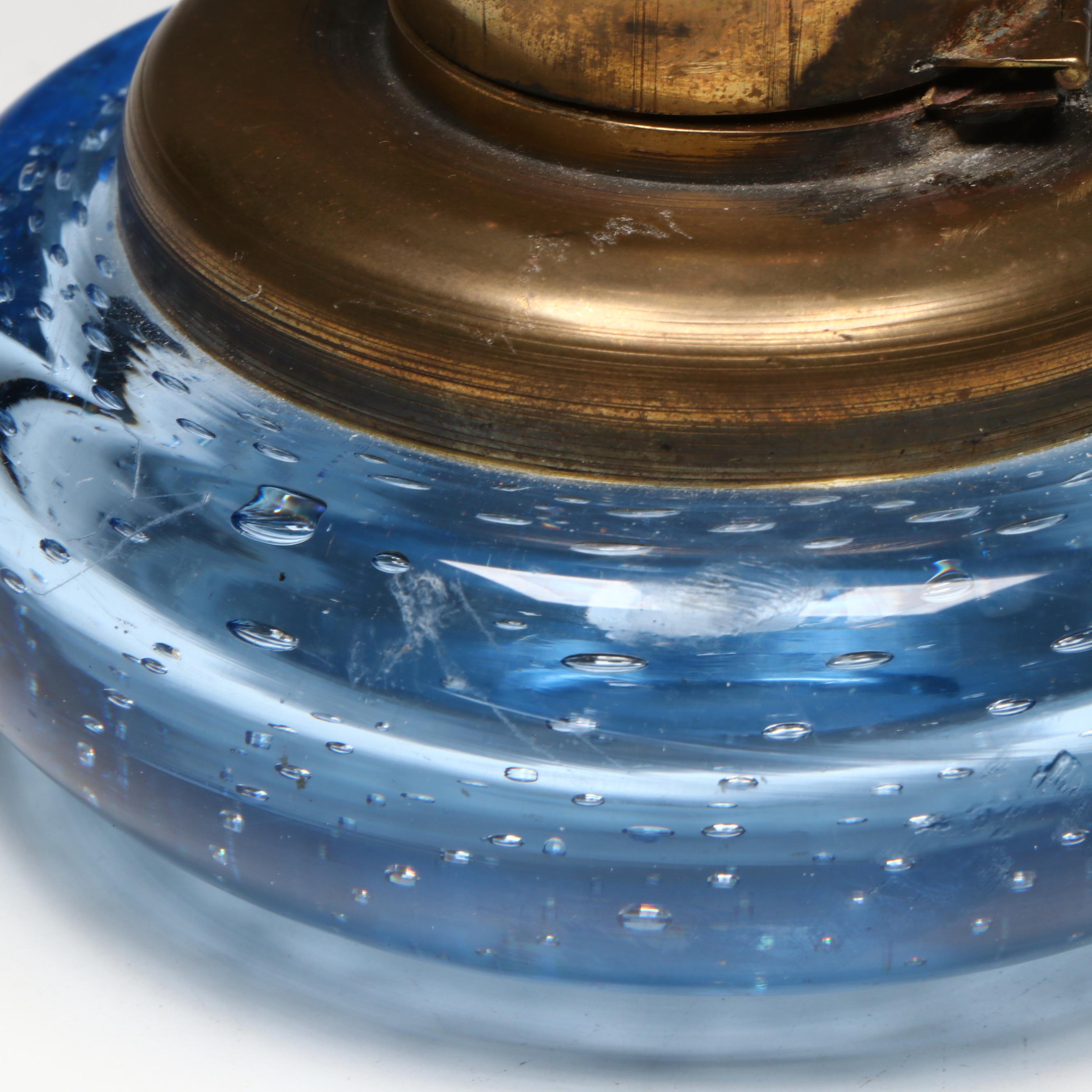 Murano Style Controlled Bubble Glass and Brass Inkwell