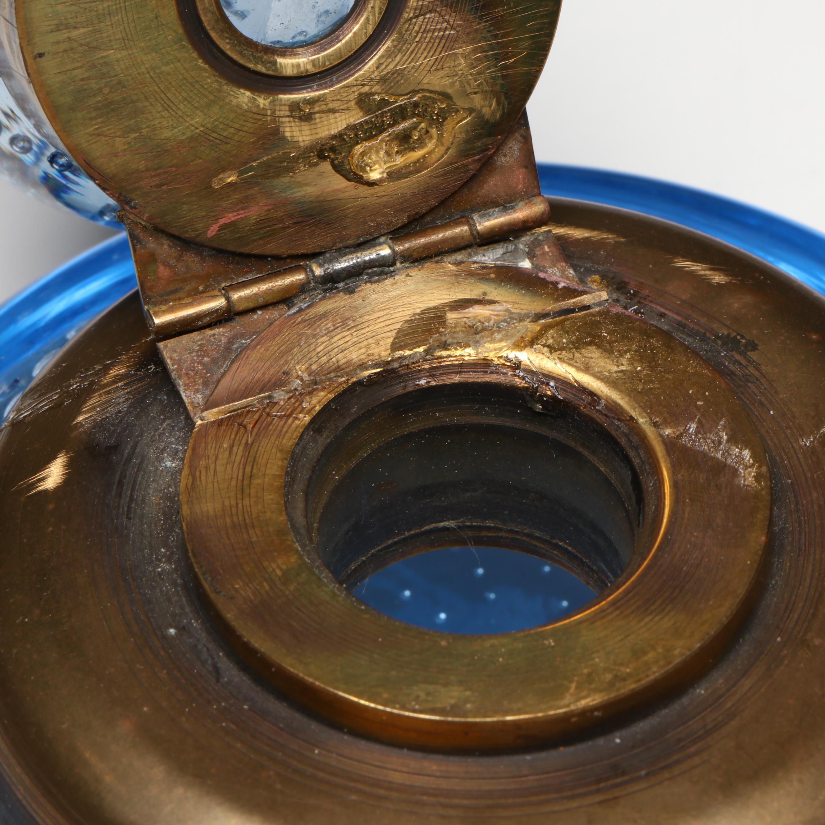 Murano Style Controlled Bubble Glass and Brass Inkwell