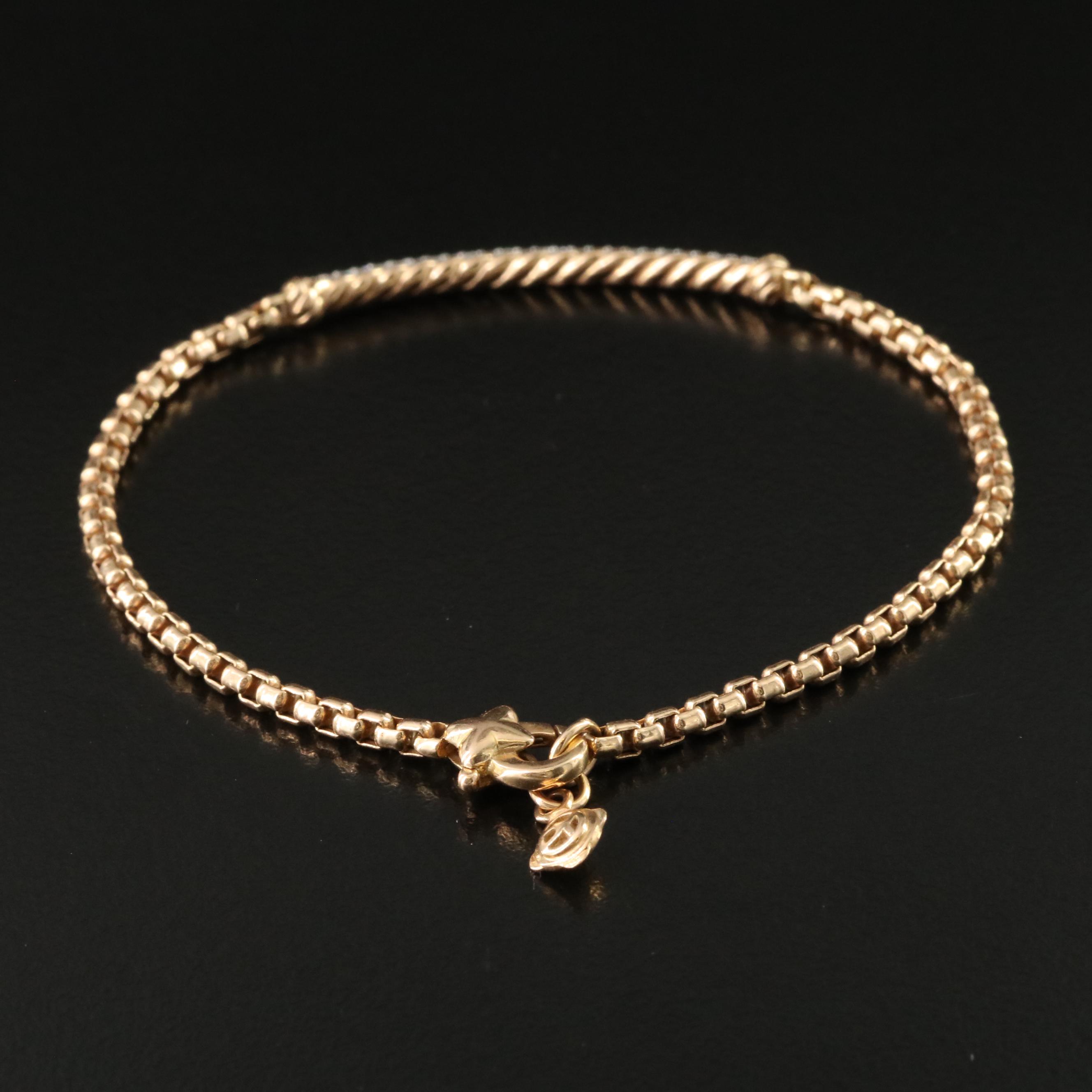 David Yurman Metro Petite Pavé 18K 0.33 CTW Diamond Bar Bracelet